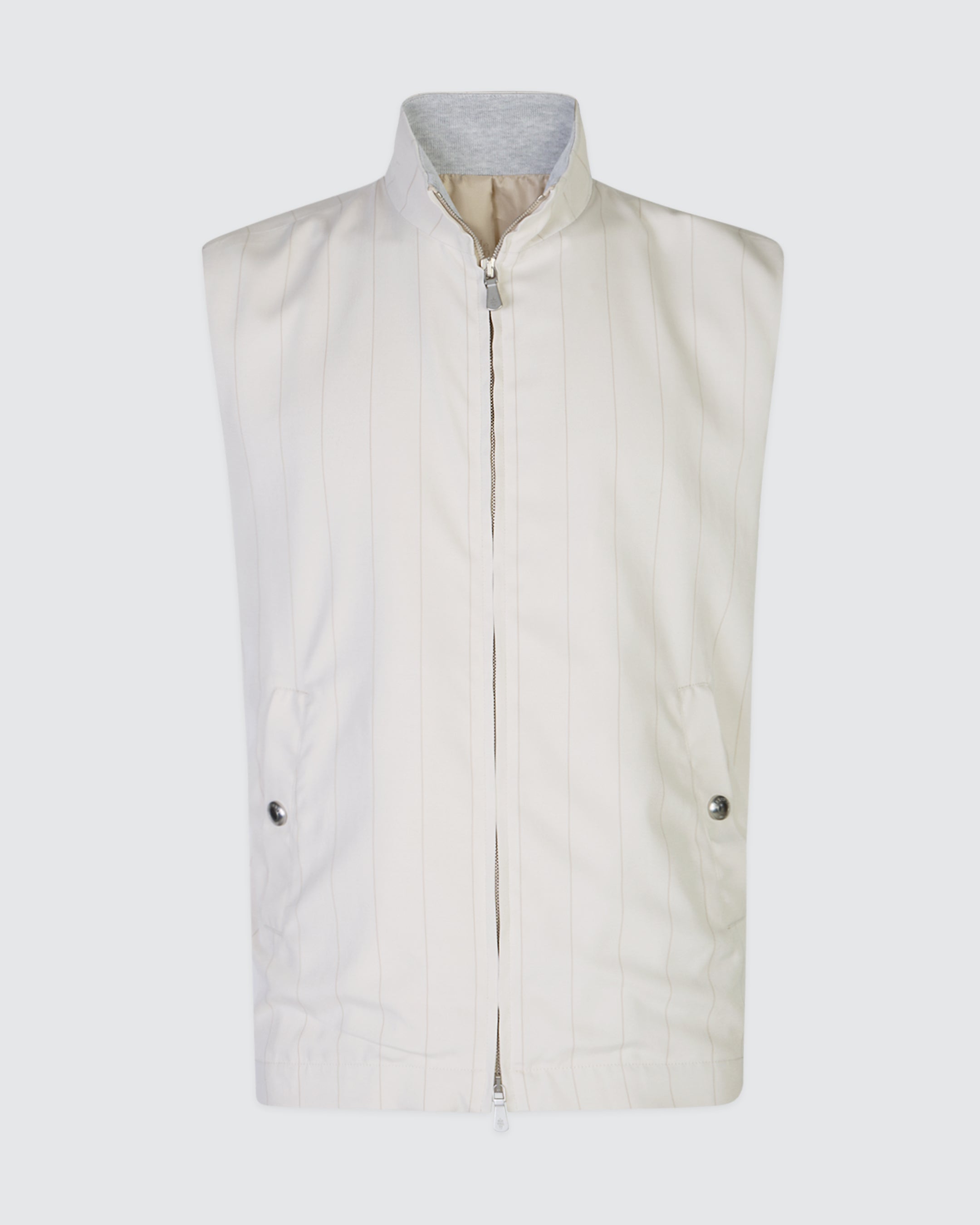 Men's Pinstripe Silk Full-Zip Vest with Stand Collar