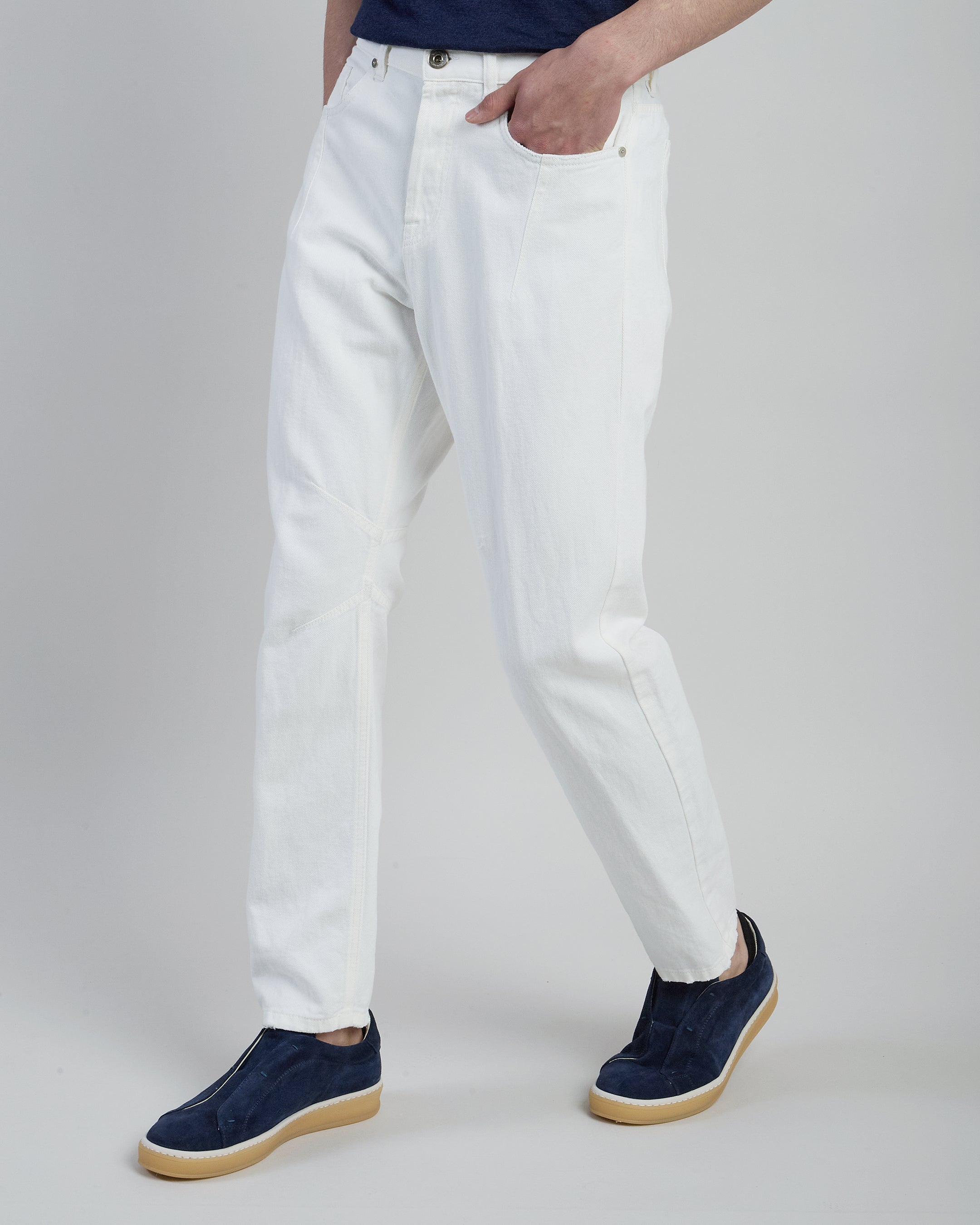 Relaxed Fit Cotton Linen Denim 5-Pocket Trousers