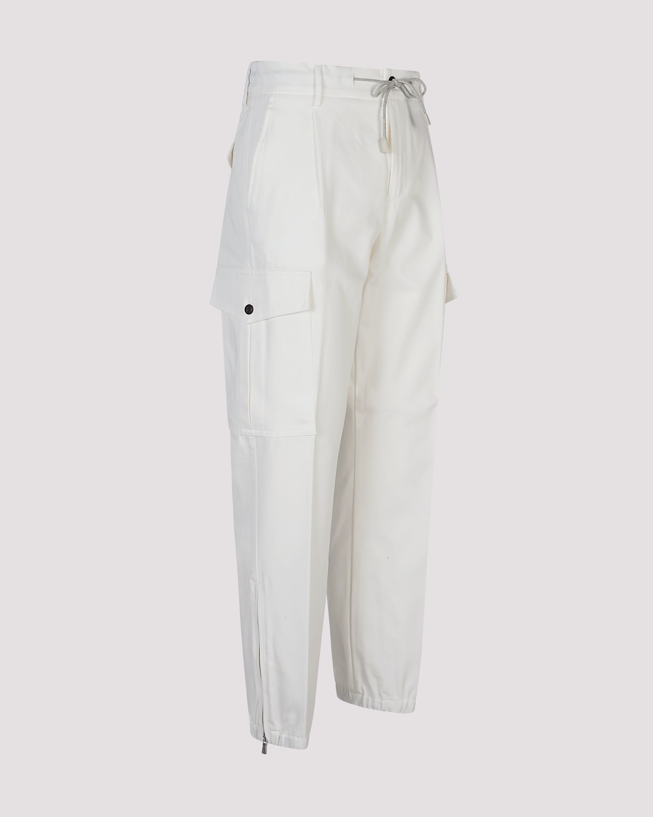 Pantaloni Cargo in Cotone con Coulisse e Zip