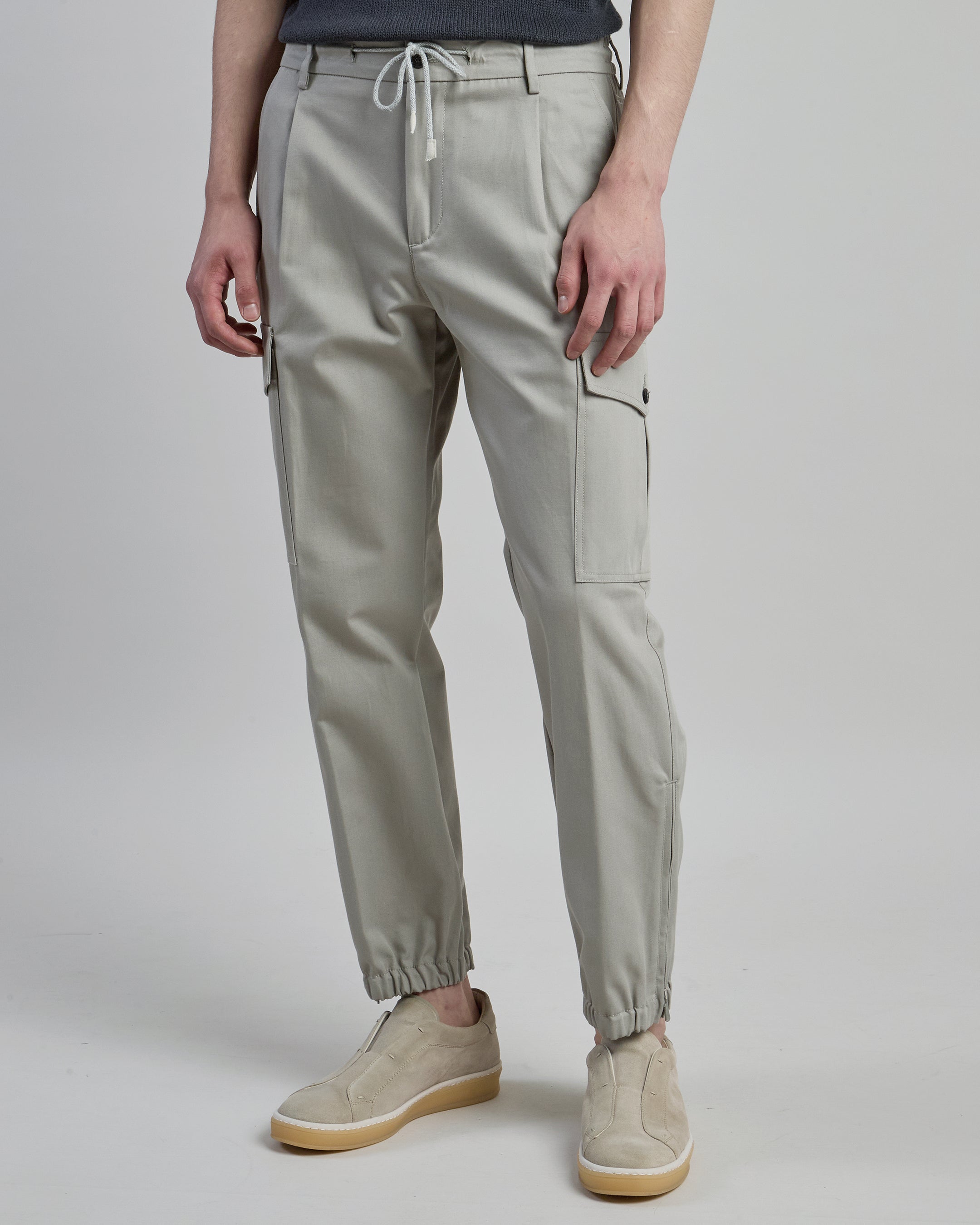 Men's Cotton Cargo Trousers with Drawstring and Zip
