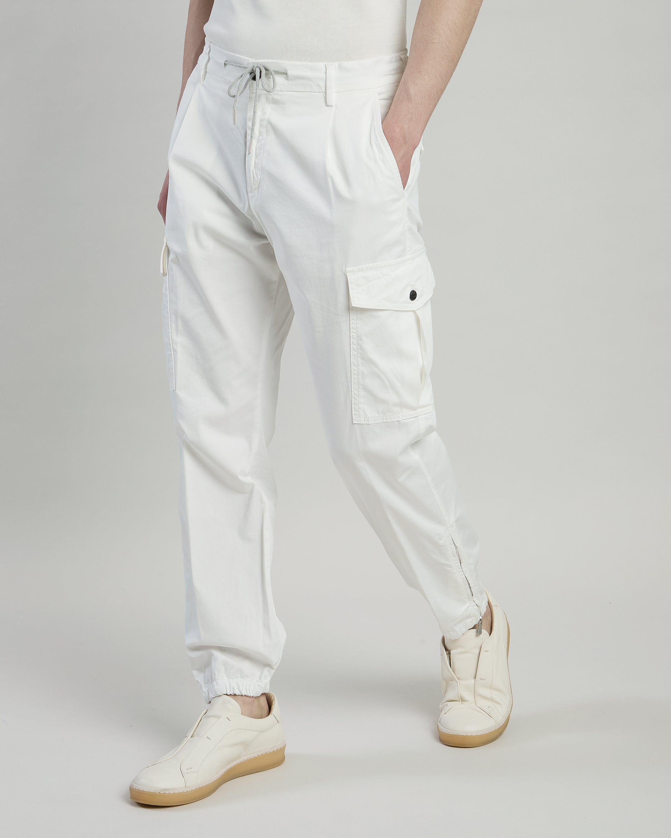 Men's Stretch Cotton Cargo Trousers with Drawstring