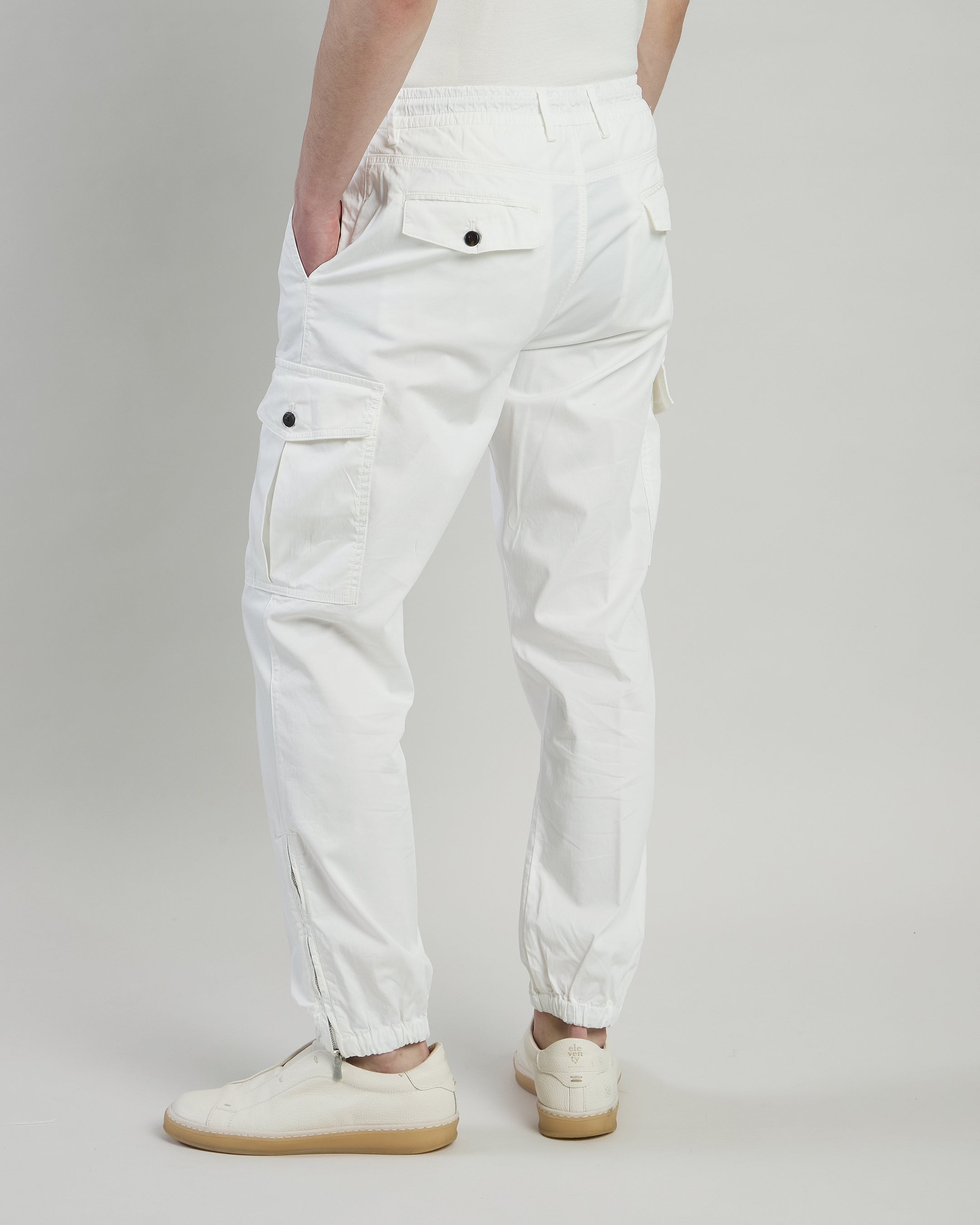 Men's Stretch Cotton Cargo Trousers with Drawstring