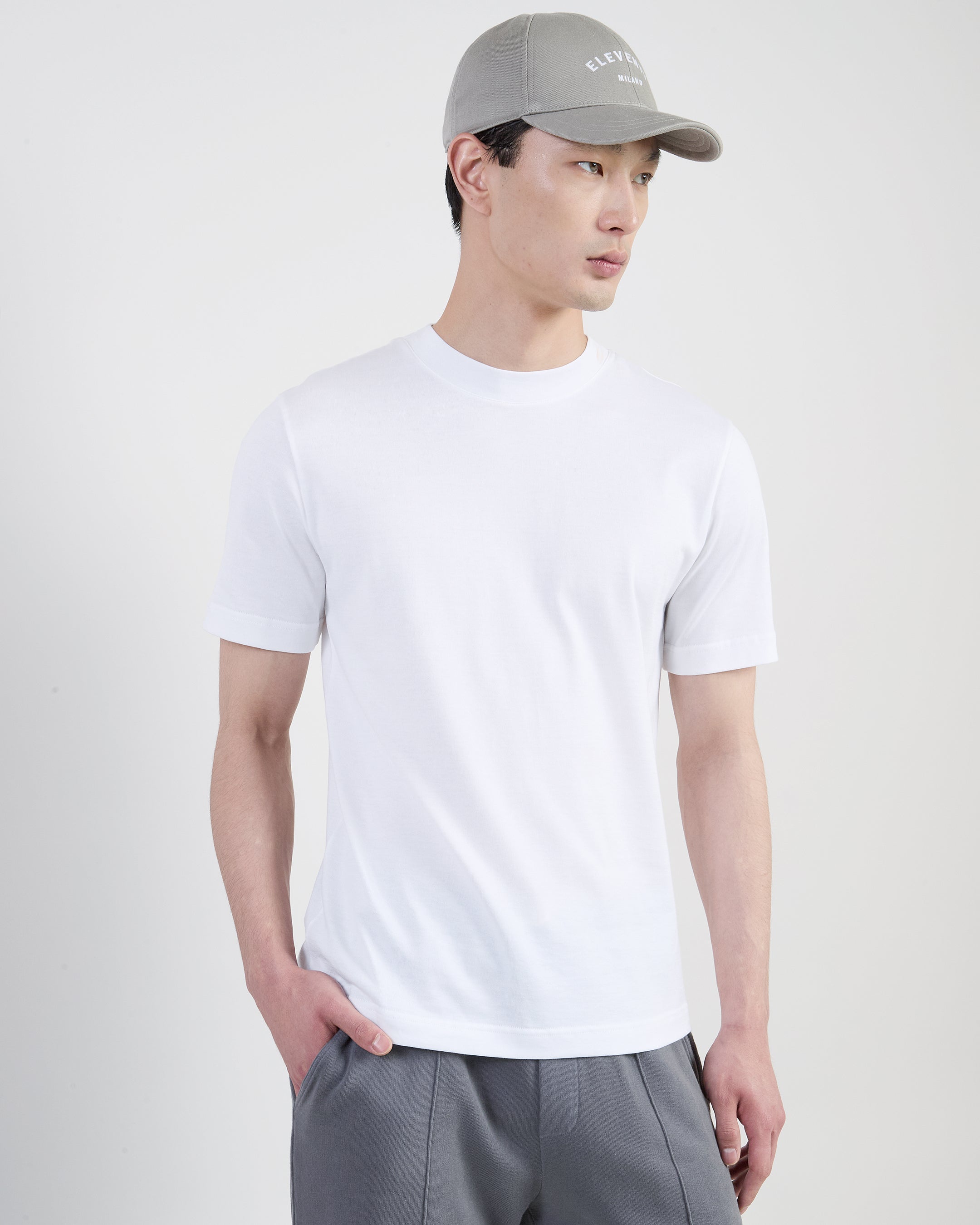 Men's Giza Cotton Crew Neck T-Shirt with High Collar