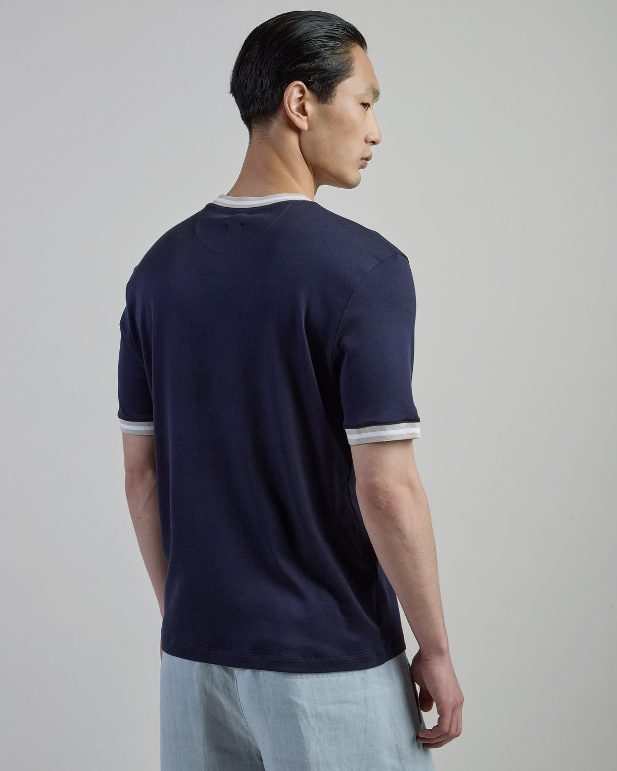T-shirt Girocollo in Cotone Giza con Bordini da Uomo