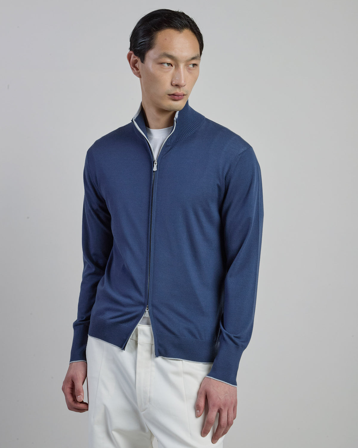 Maglia Full Zip in Lana Merino 14 Micron Finezza 18