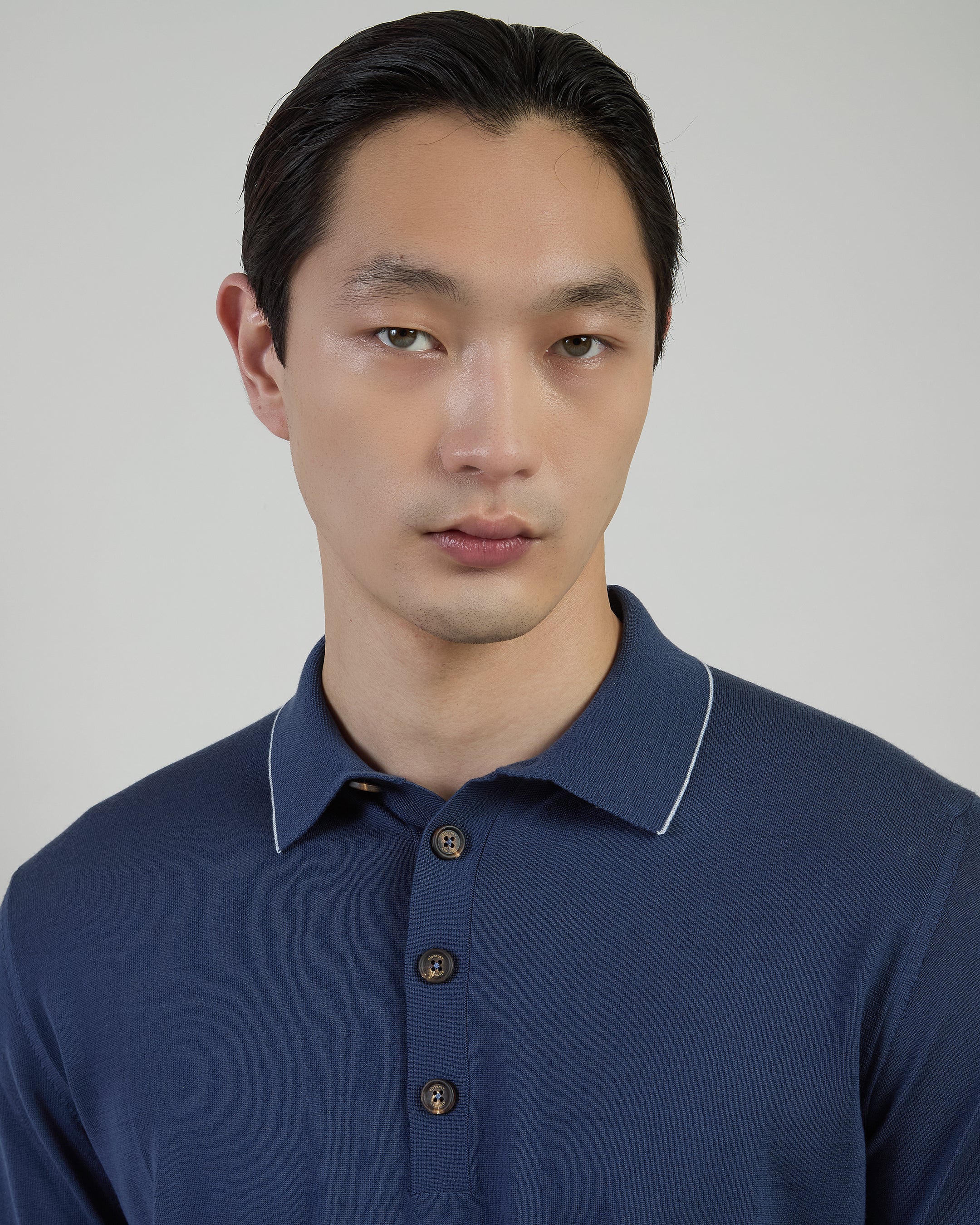 14 Micron Merino Wool Long-Sleeve Knitted Polo Shirt