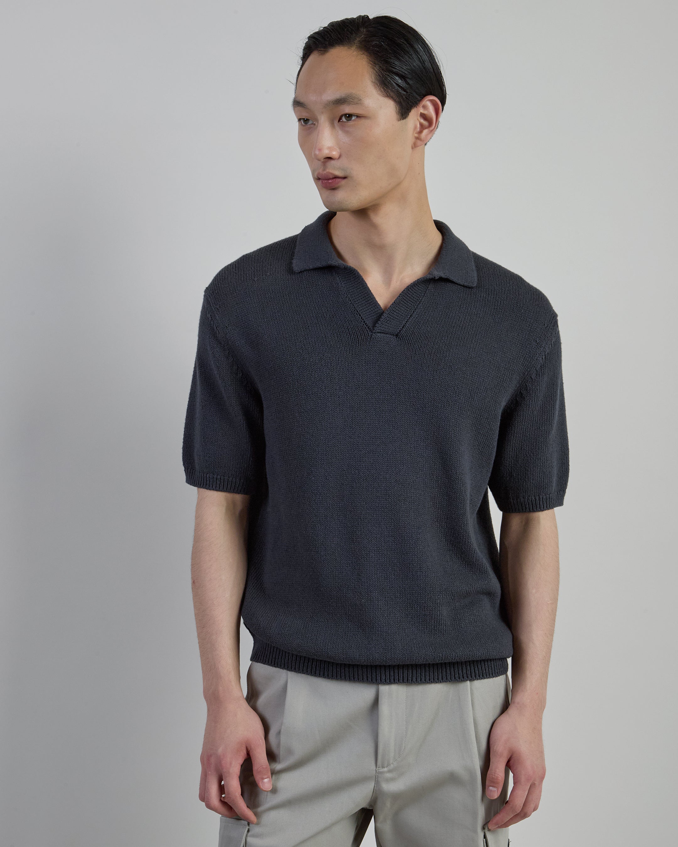 Men's Cotton and Silk Knitted Polo Shirt