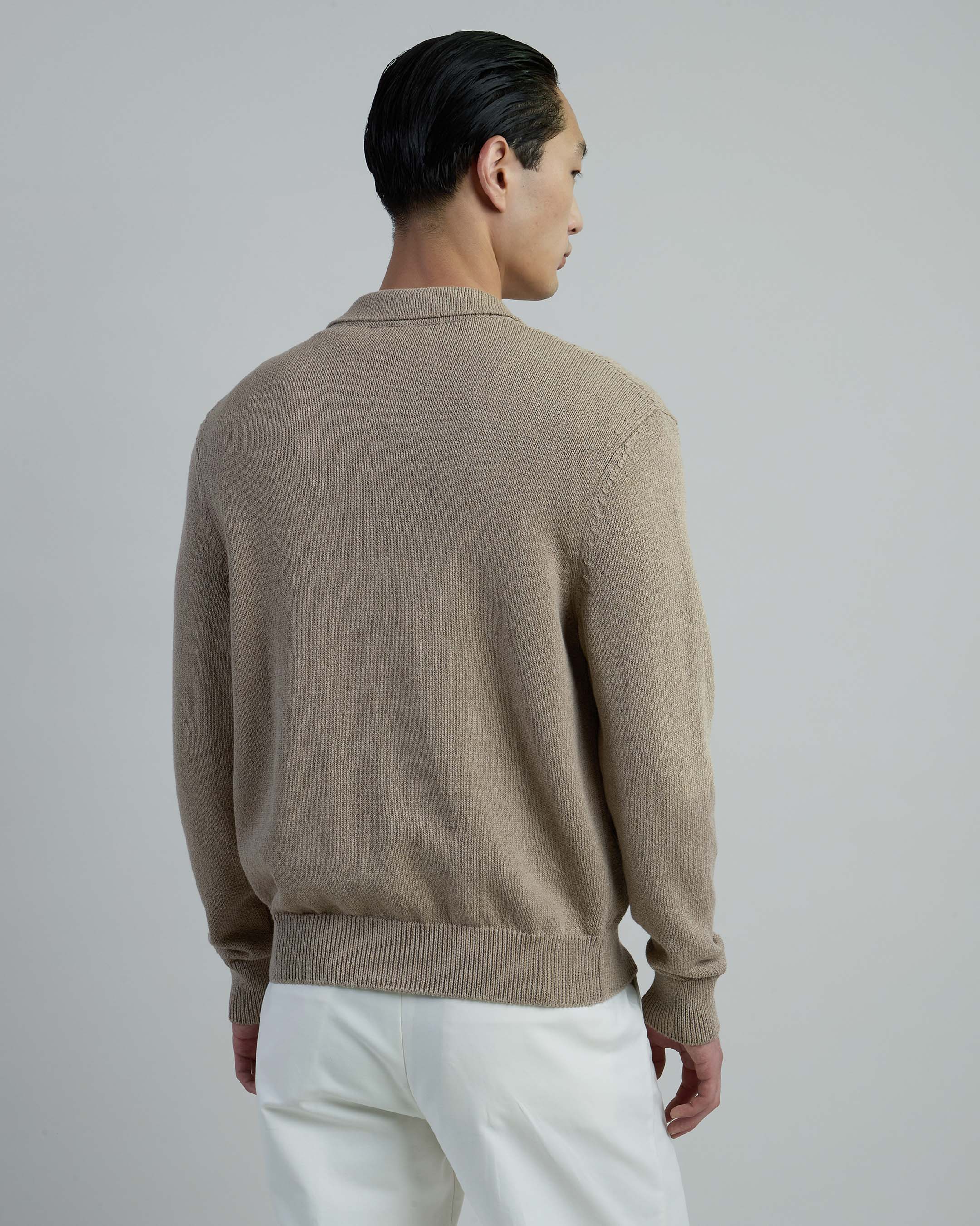 Men's Cotton Silk Knit Jacket with Horn Buttons