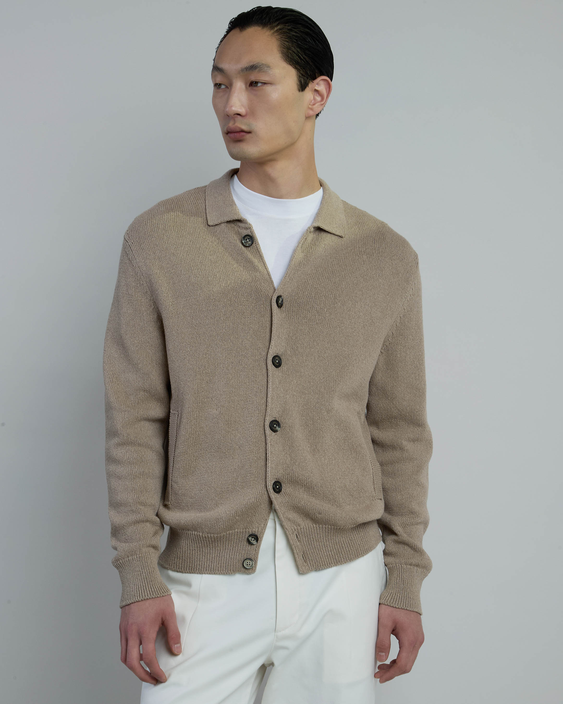 Men's Cotton Silk Knit Jacket with Horn Buttons