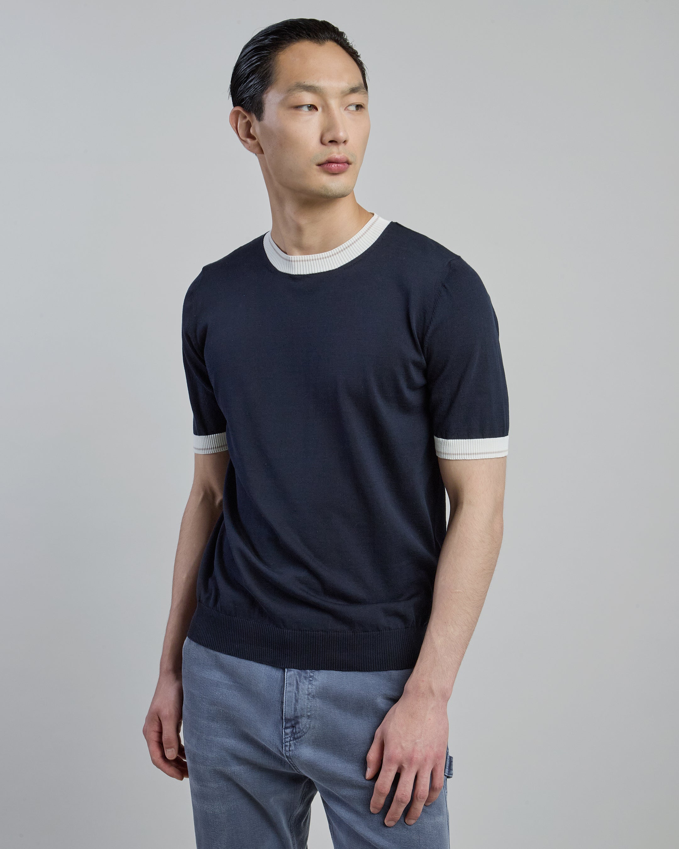 Maglia Girocollo in Cotone a Mezza Manica da Uomo