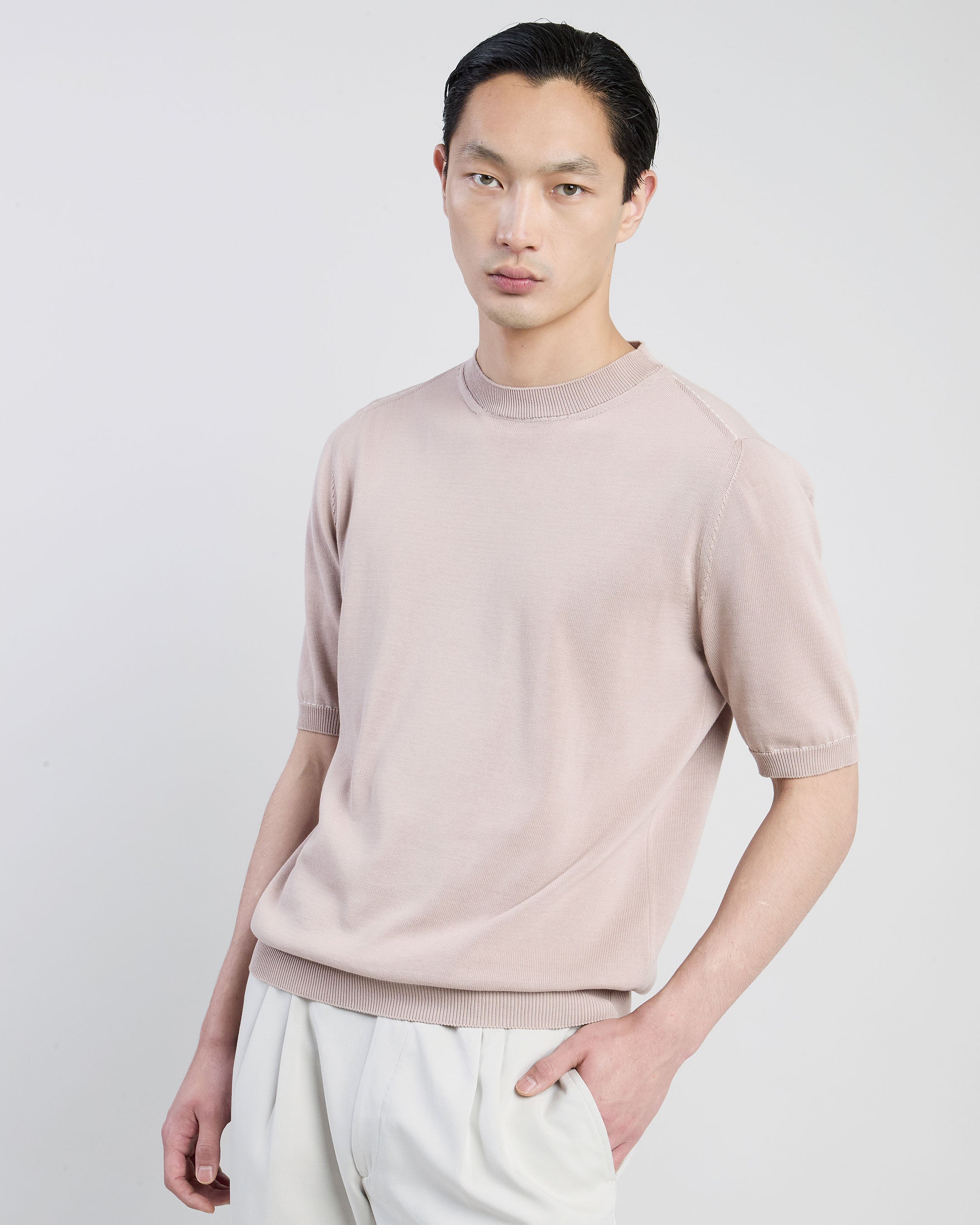 Men's Crew Neck Sweater in Fine Cool Cotton Gauge 12