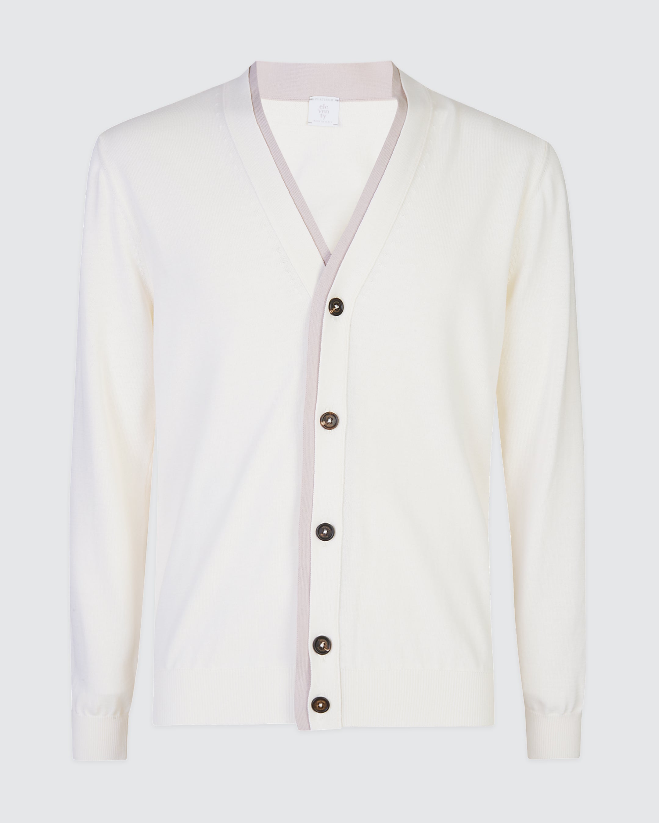 Cotton Cardigan with Contrast Placket and Horn Buttons