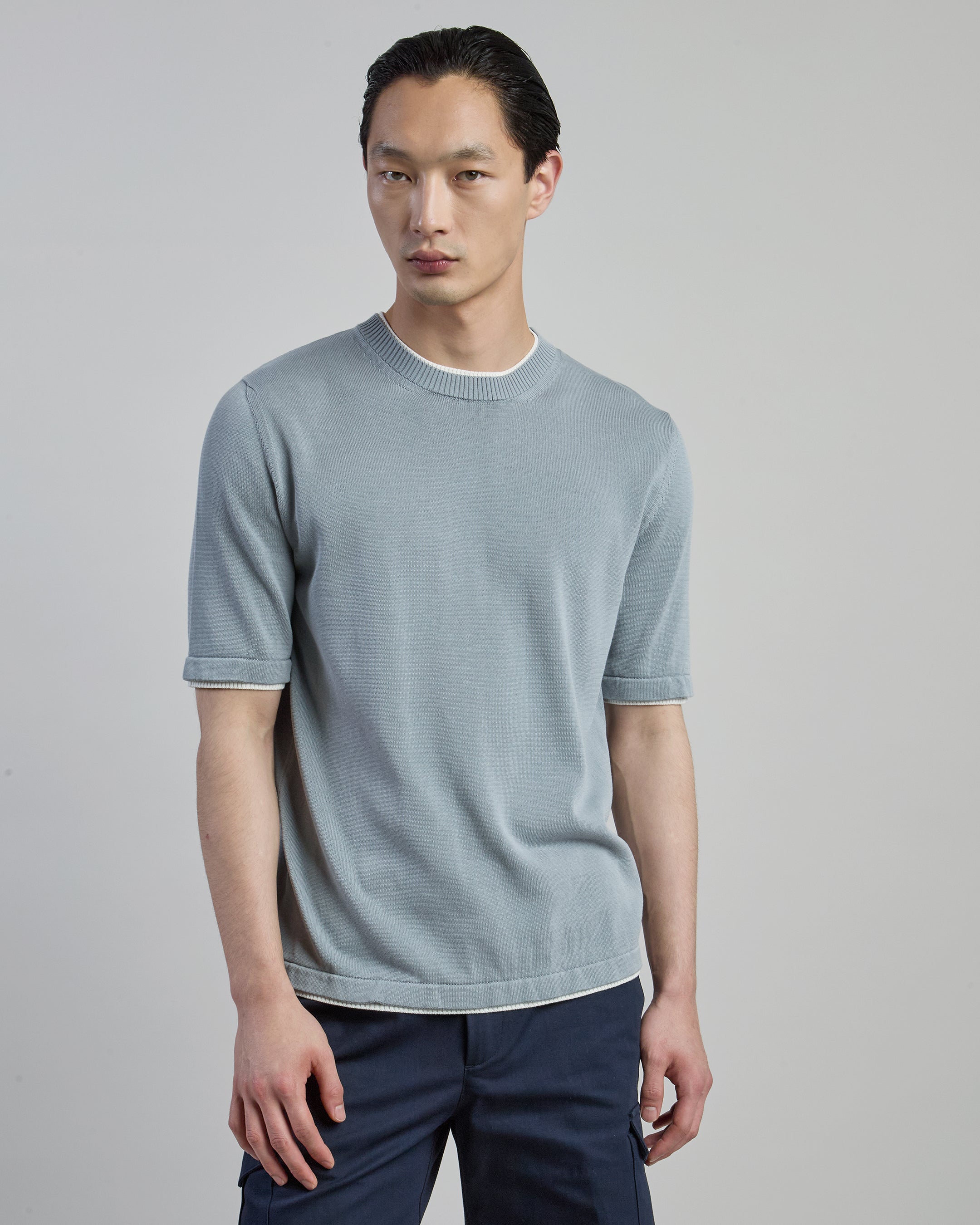 Men's Short Sleeve Crew Neck Cotton Sweater Gauge 16
