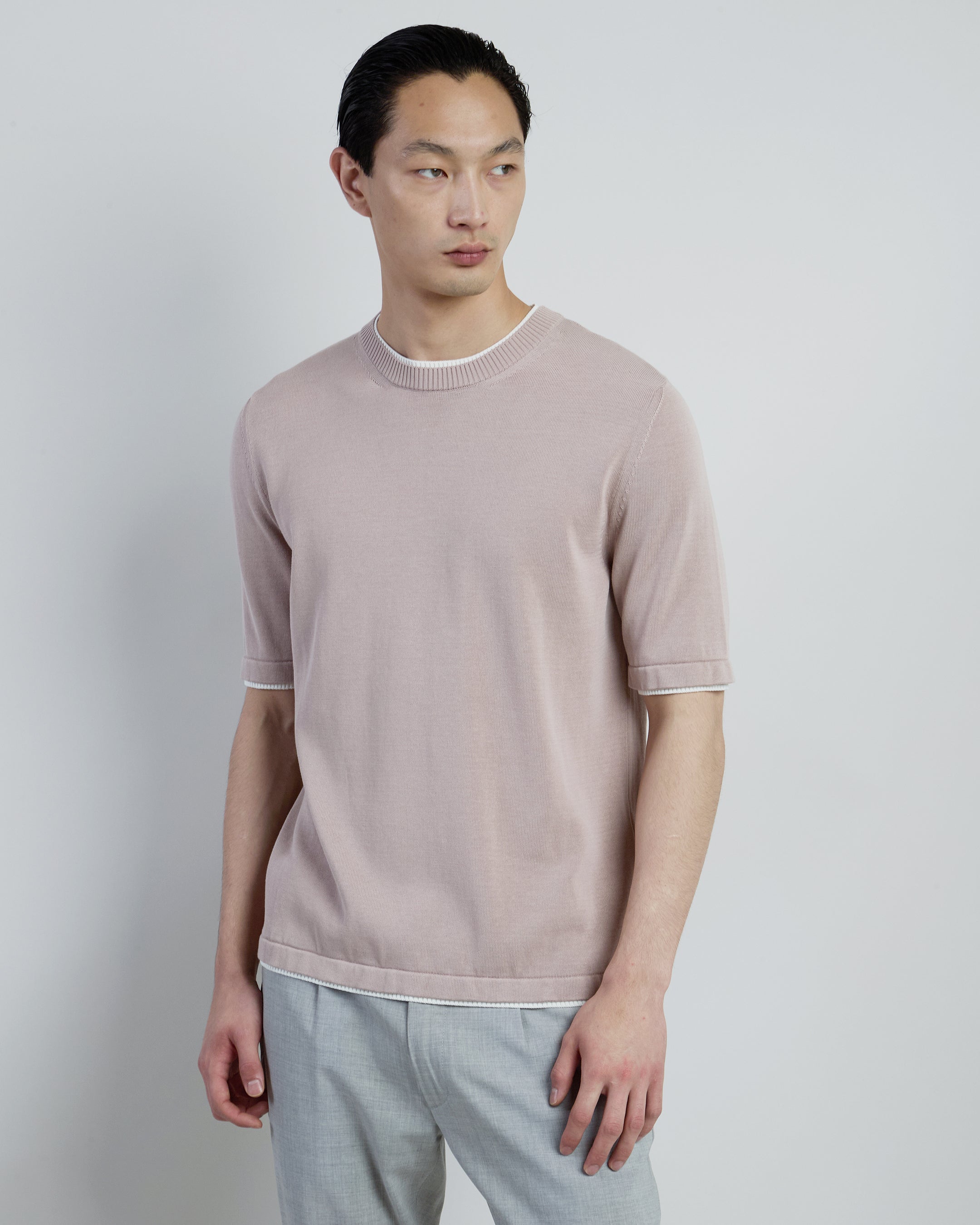 Men's Short Sleeve Crew Neck Cotton Sweater Gauge 16