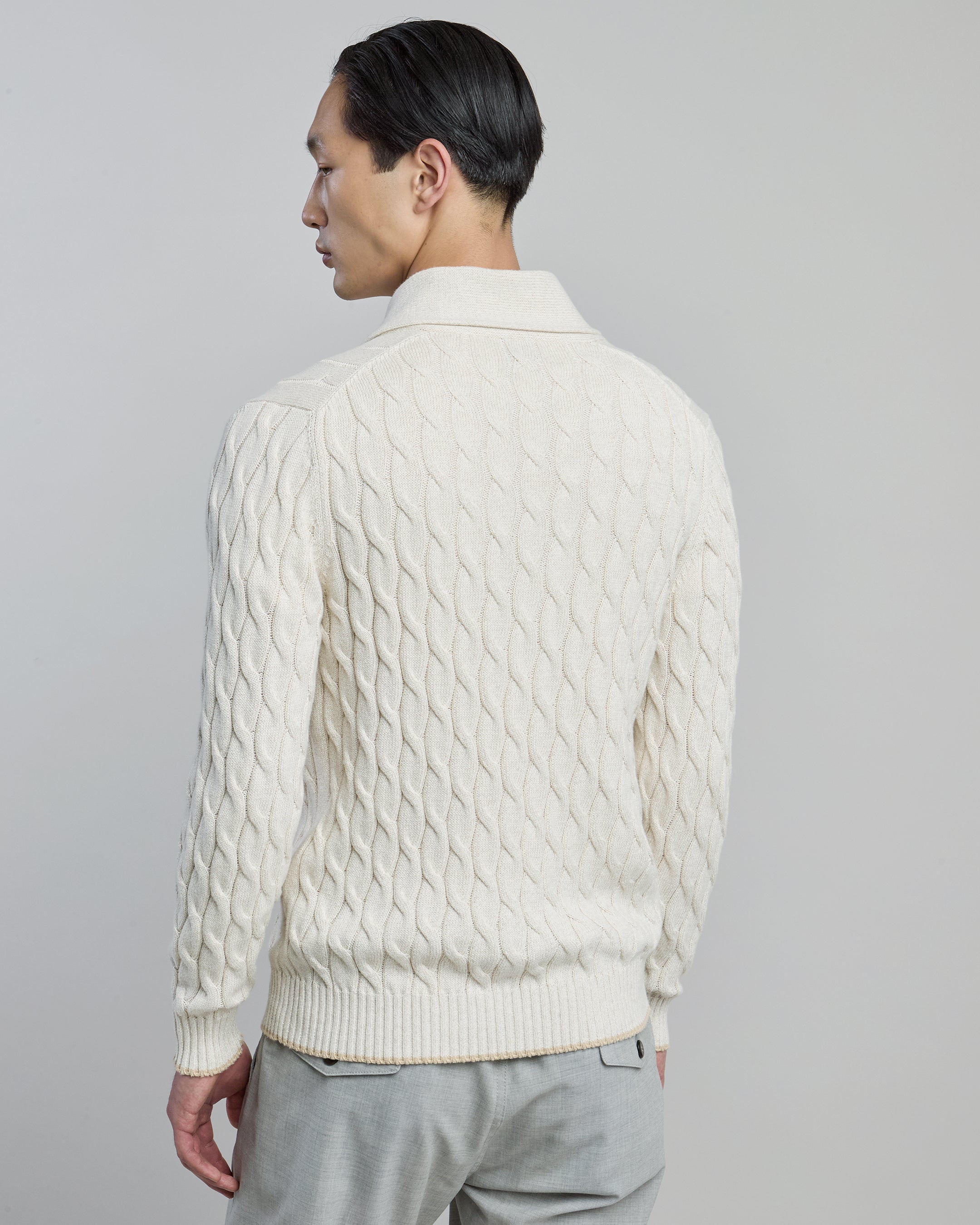 Men's Shawl Collar Cotton and Linen Cable Knit Cardigan