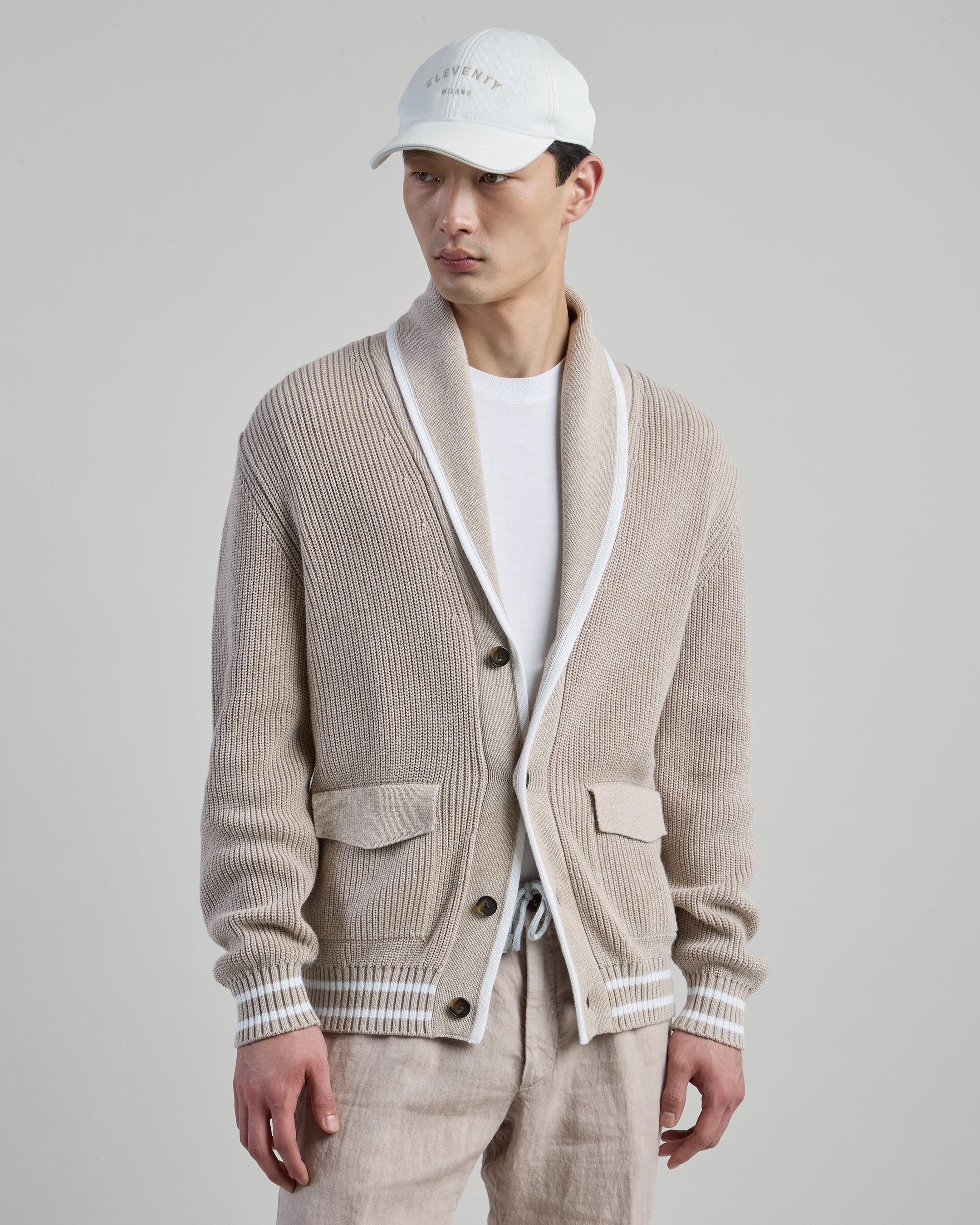 Men's English Rib Cotton Shawl Collar Cardigan