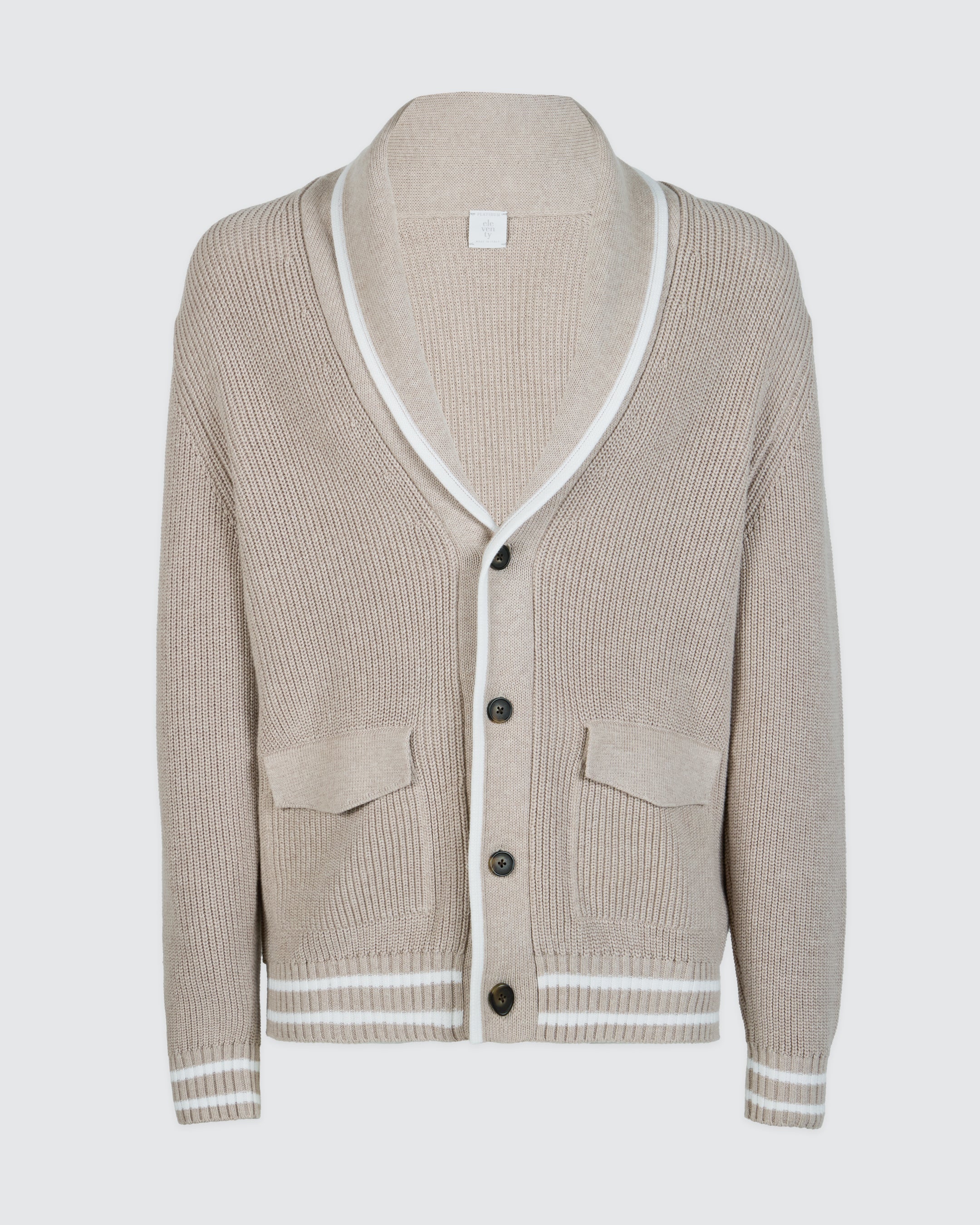 Men's English Rib Cotton Shawl Collar Cardigan