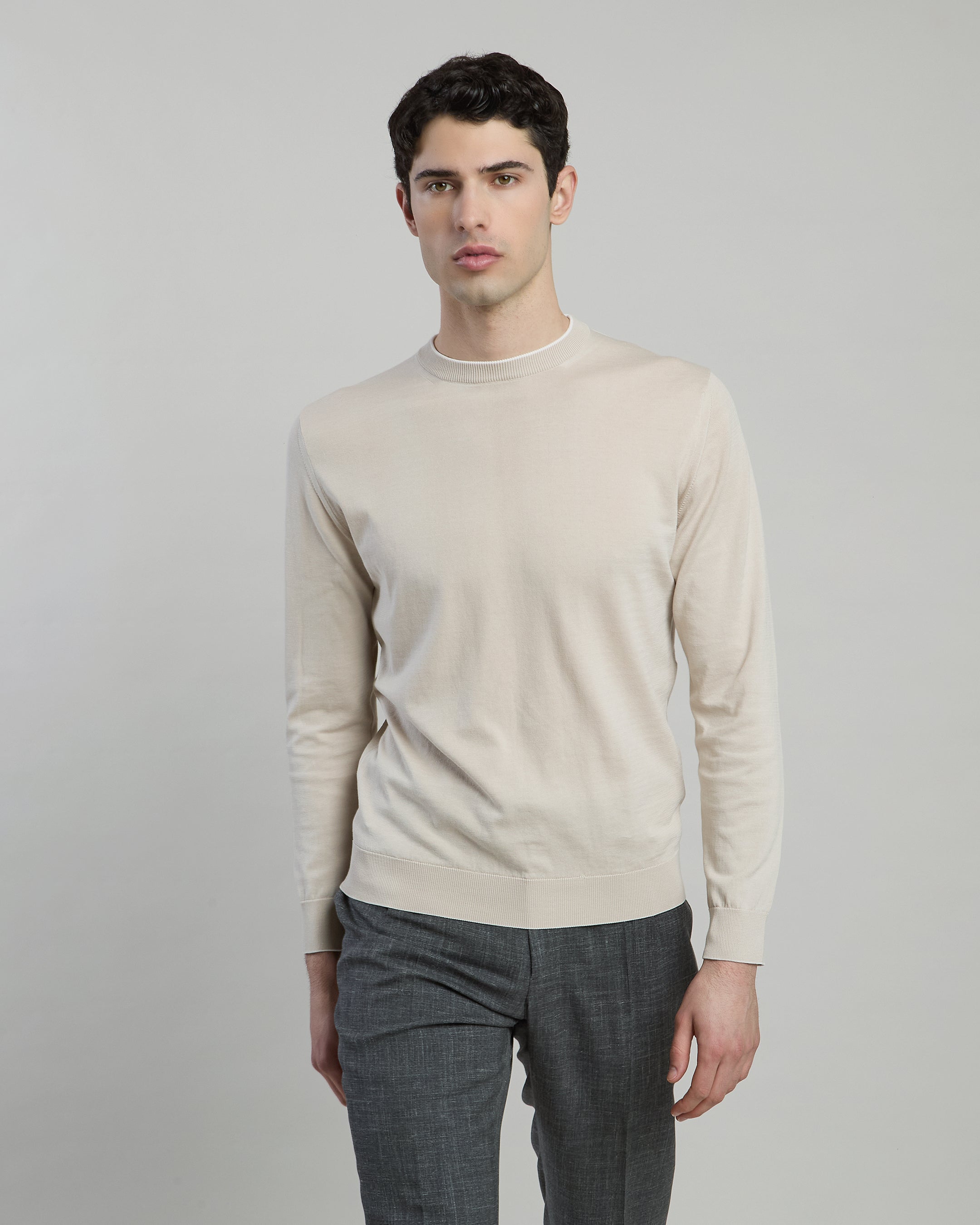 Men's Sea Island Cotton Cable Knit Crew Neck Sweater