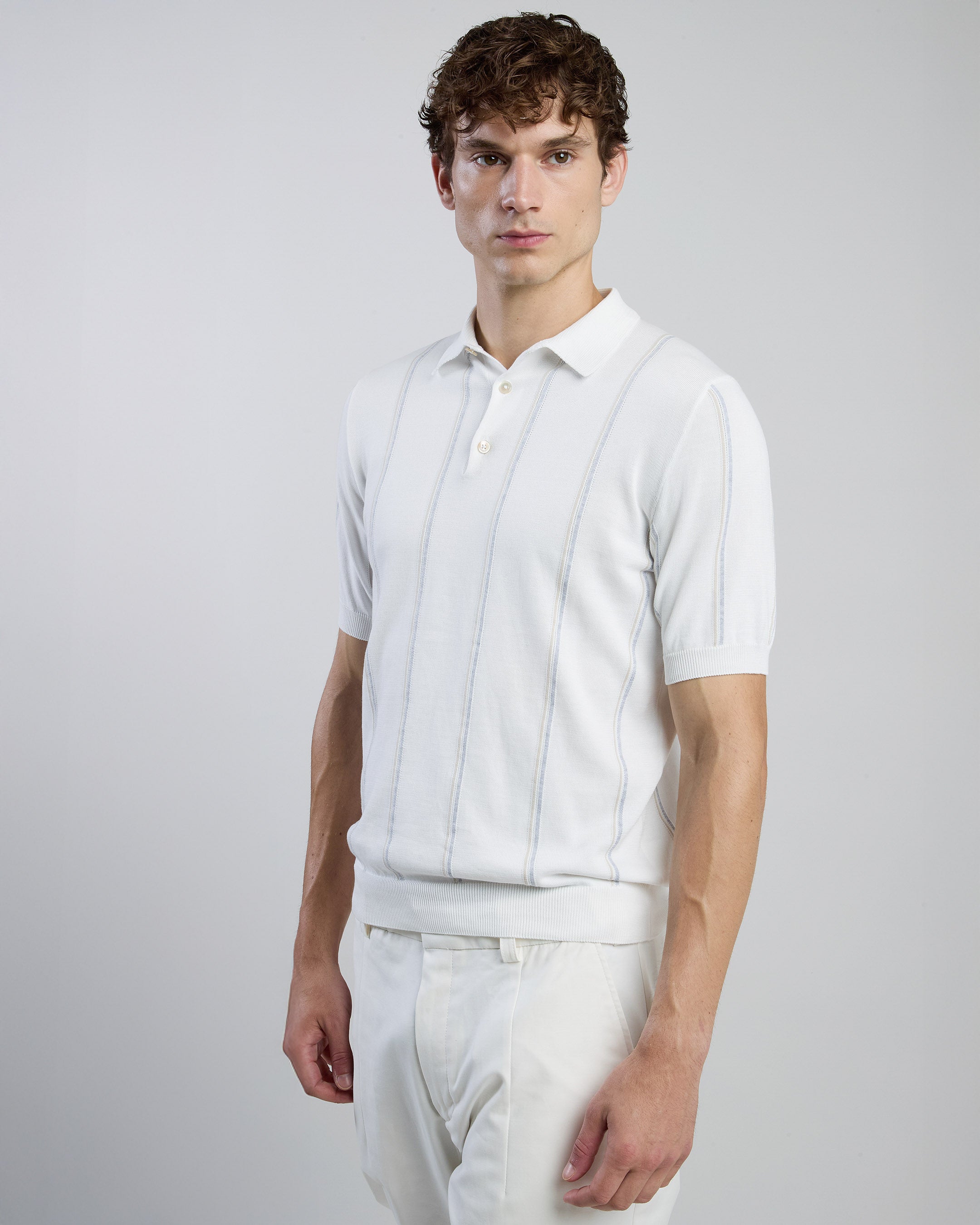 Men's Pinstripe Sea Island Cotton Knitted Polo Shirt