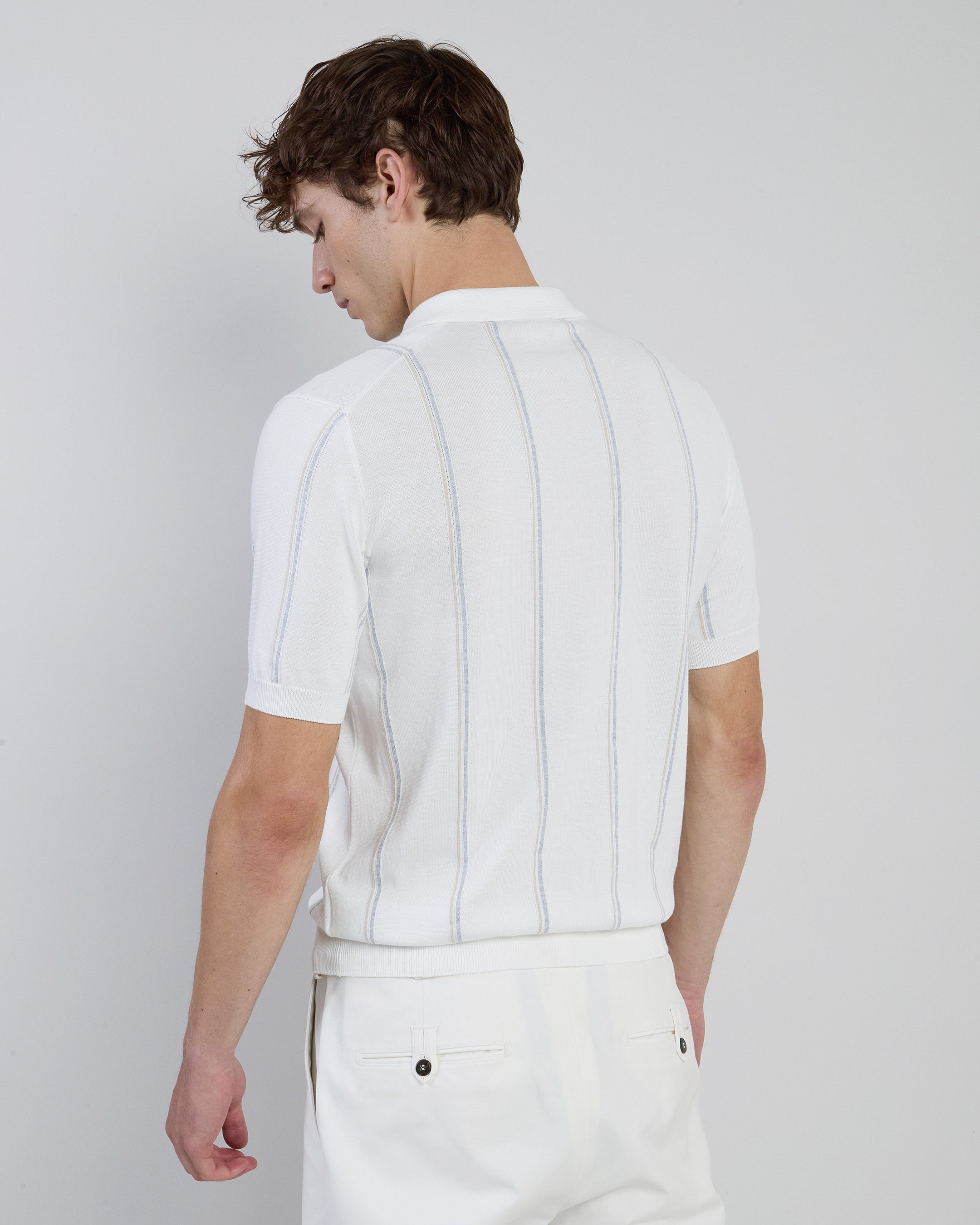 Men's Pinstripe Sea Island Cotton Knitted Polo Shirt