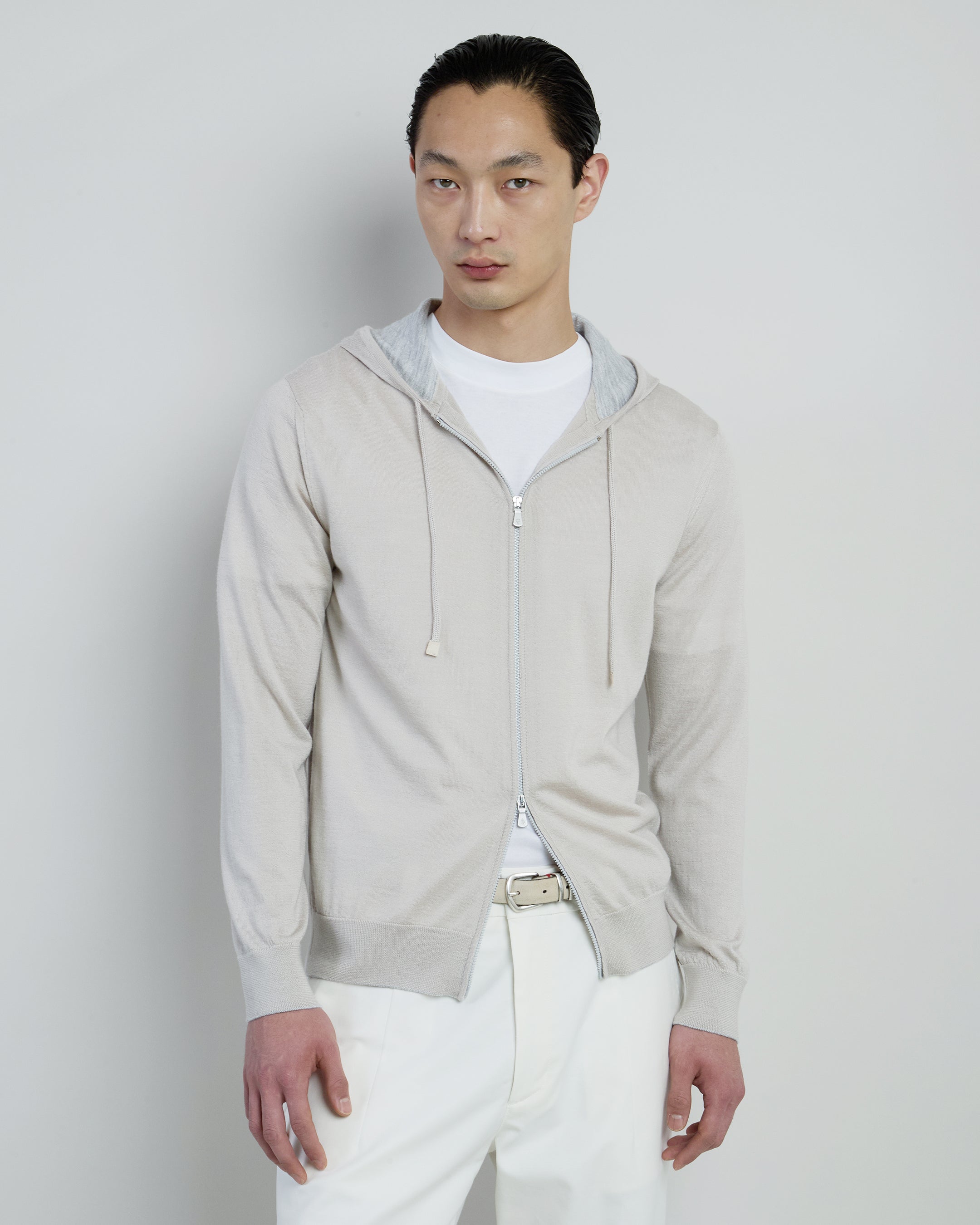 Men's Full Zip Merino Wool and Silk Hooded Sweater