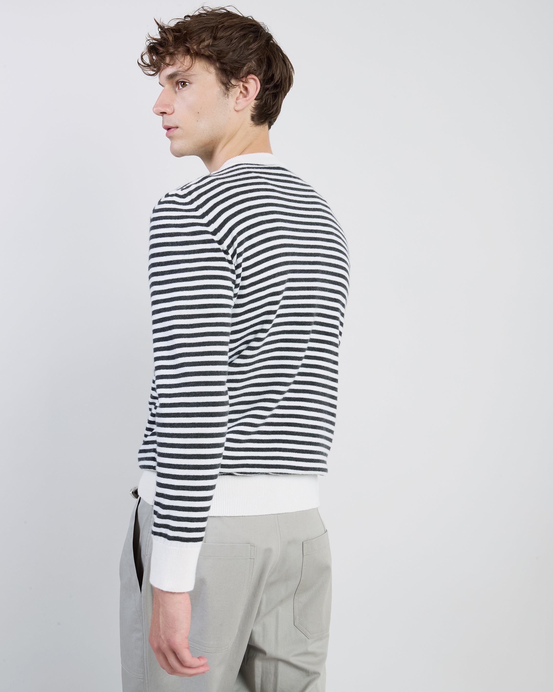 Men's Striped Cashmere Crew Neck Sweater