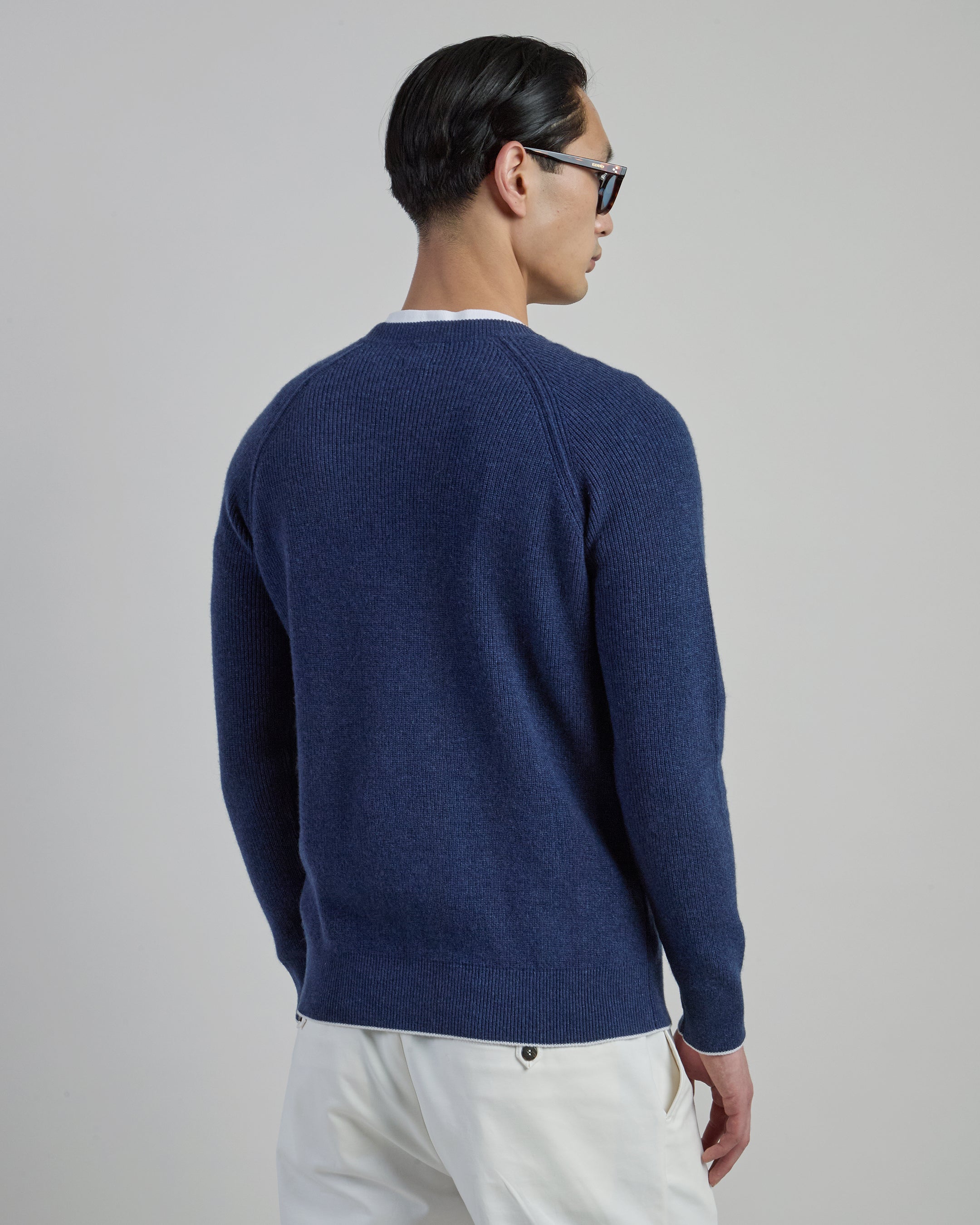Striped Cashmere Crew Neck Sweater with Raglan Sleeves