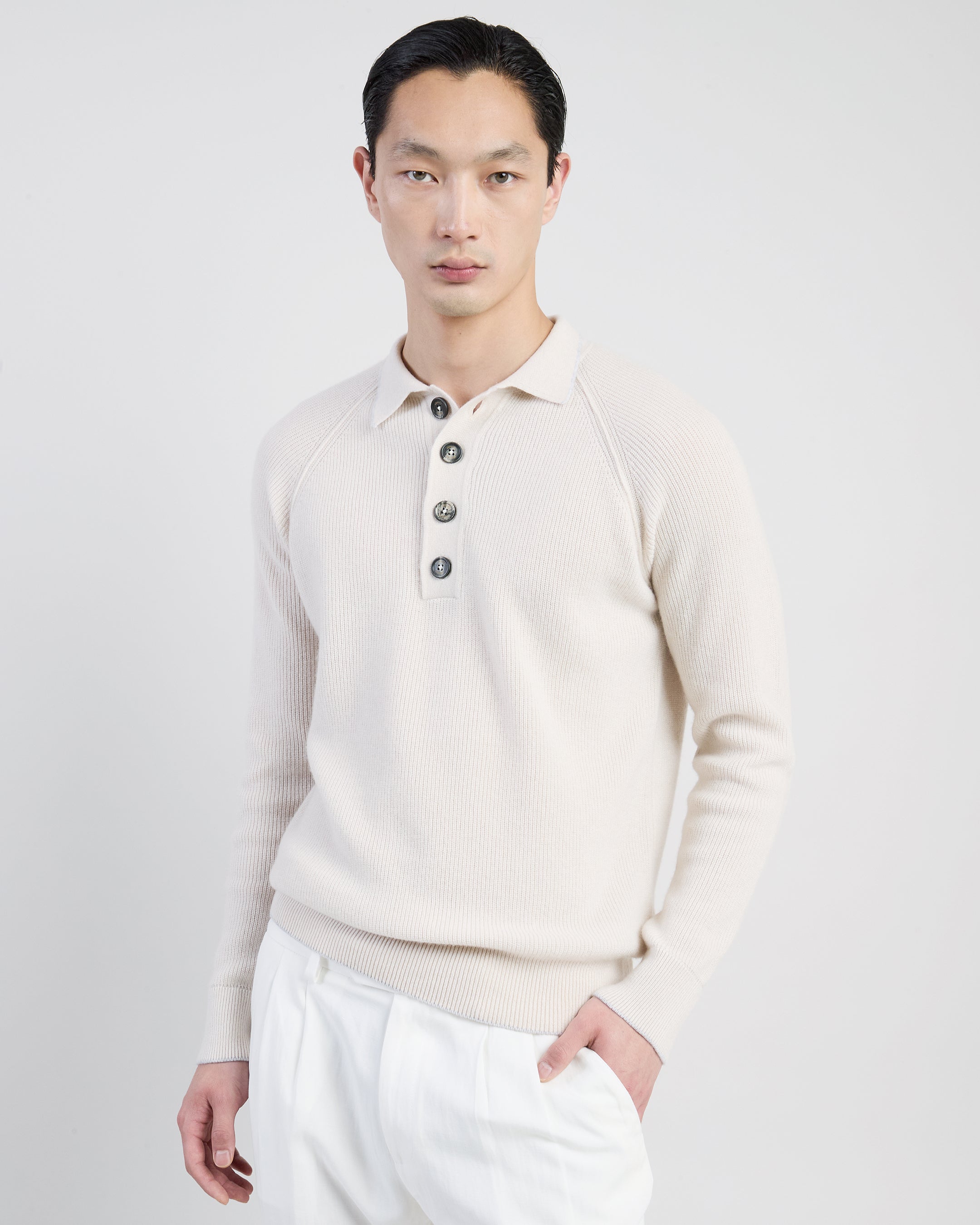 Men's Cashmere Knitted Polo Shirt with English Rib
