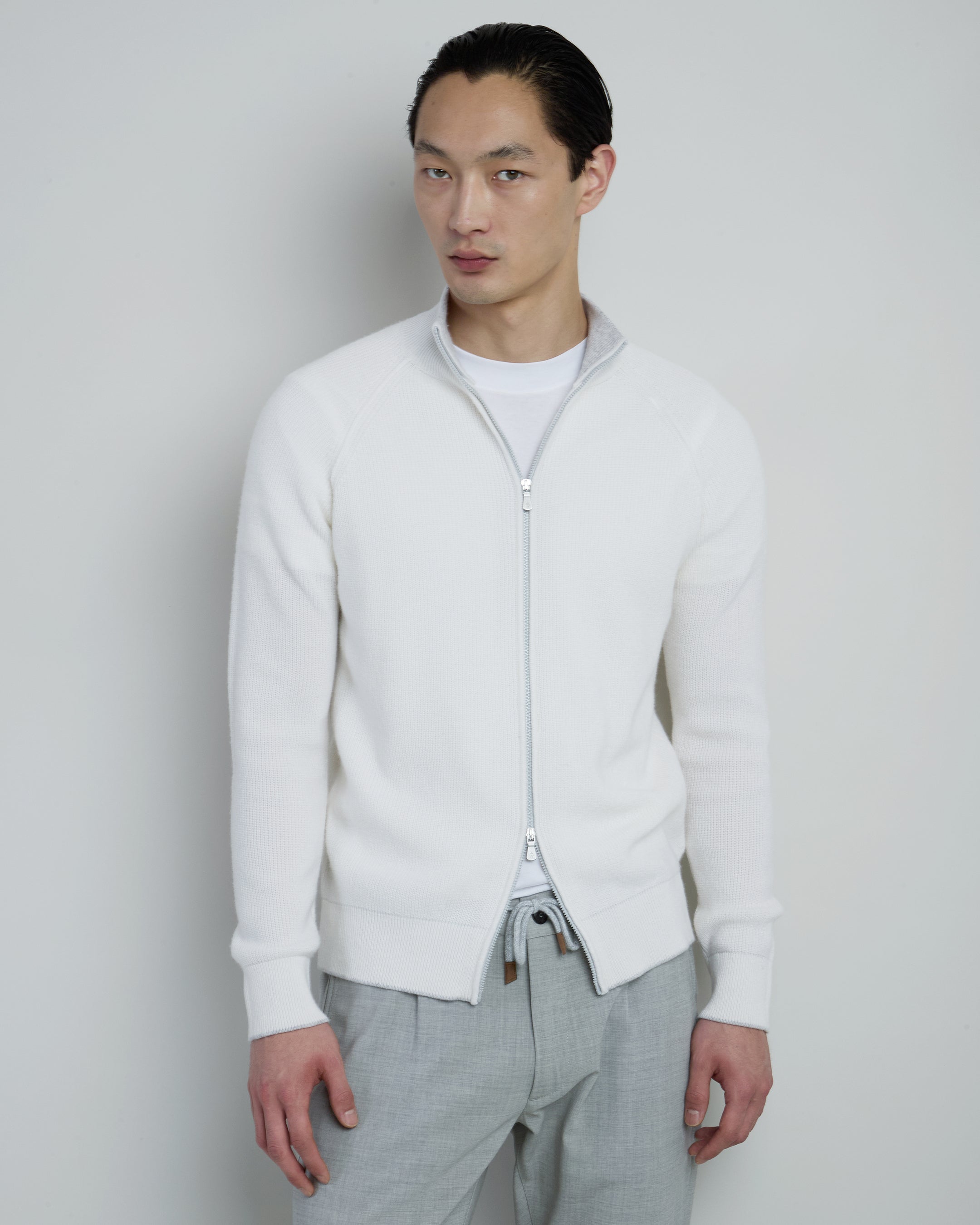 Men's Full Zip 100% Cashmere Mock Neck Sweater
