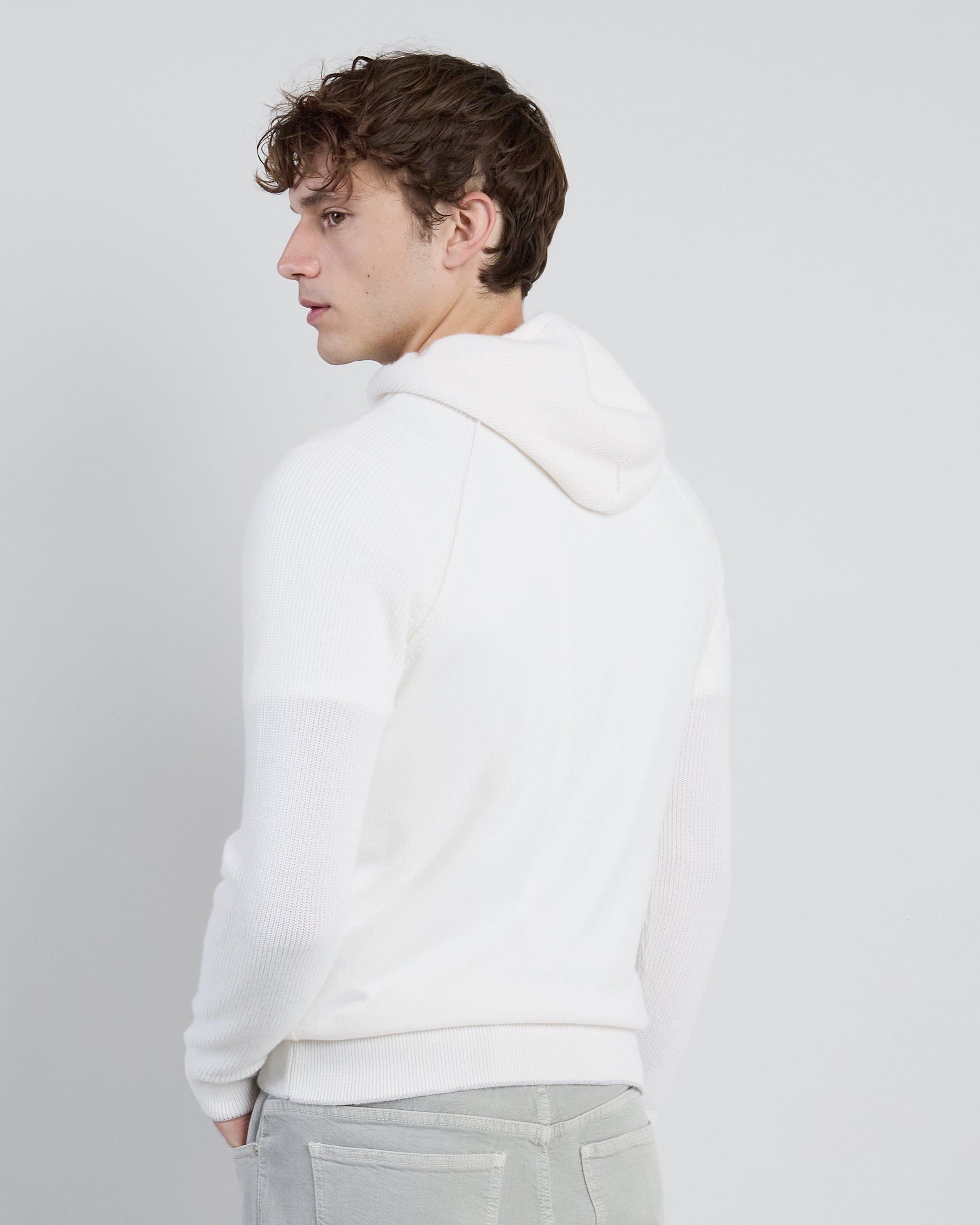 Cashmere Hooded Sweater with English Rib Detail