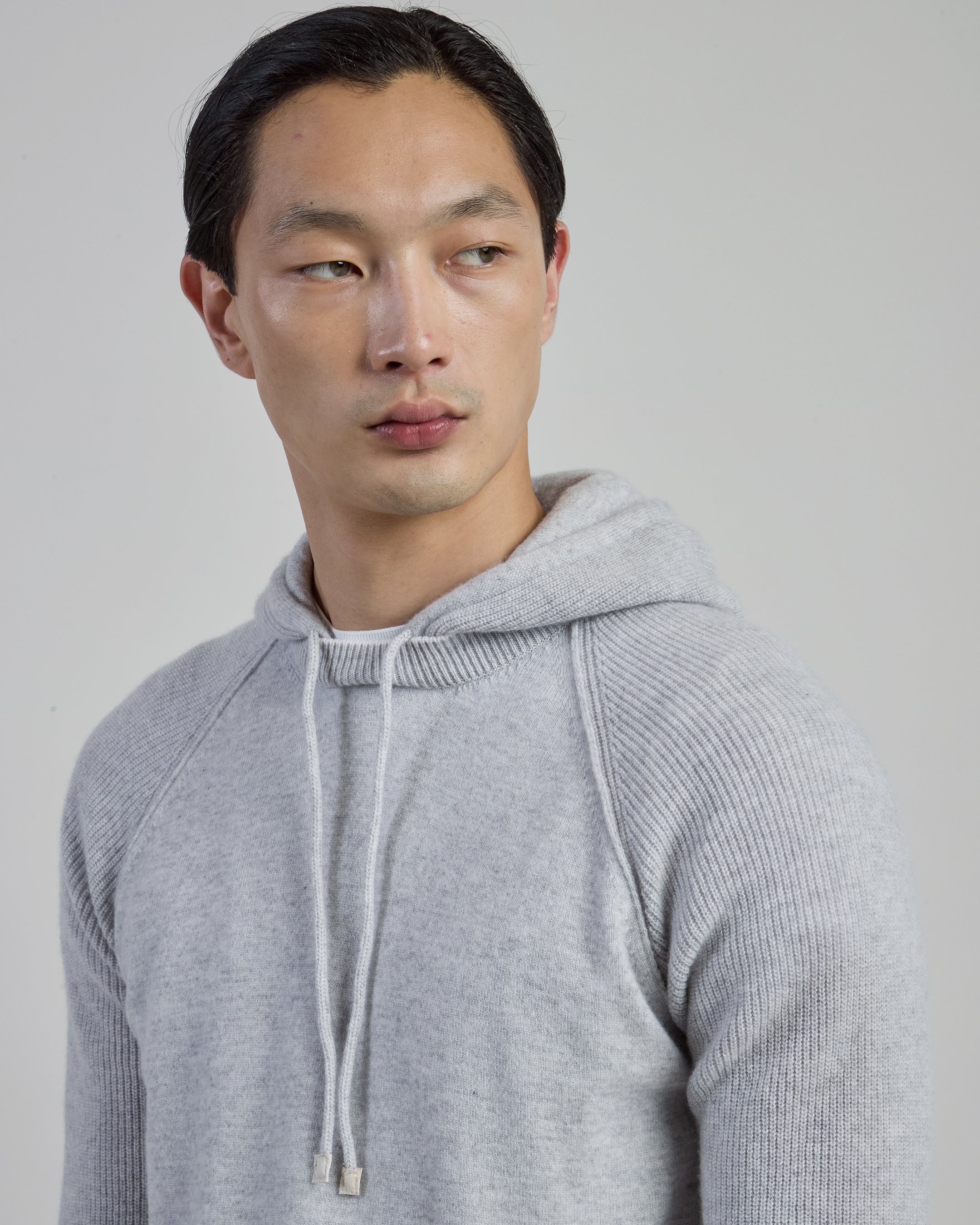 Cashmere Hooded Sweater with English Rib Detail