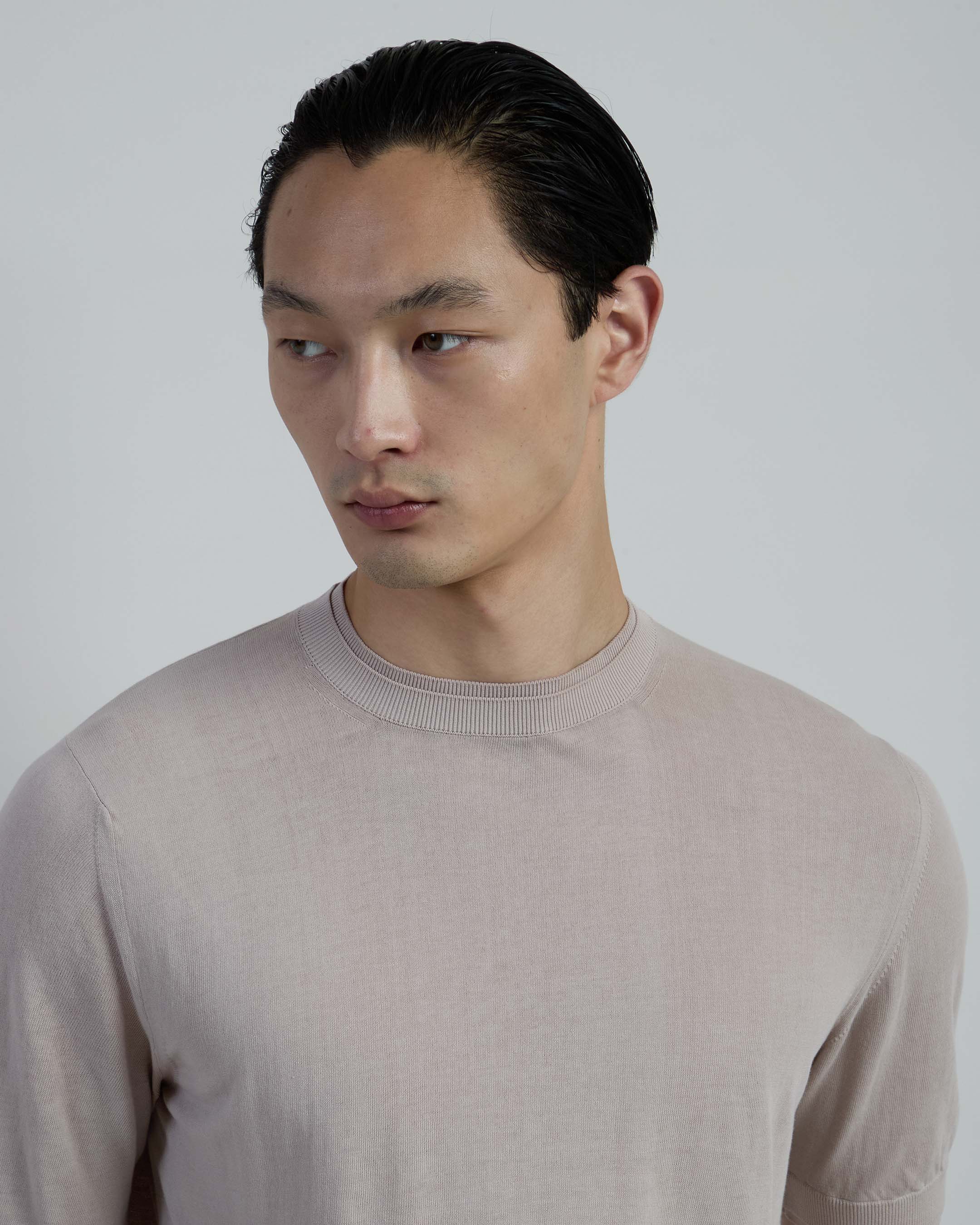 Men's Short Sleeve Cotton Crepe Crew Neck Sweater