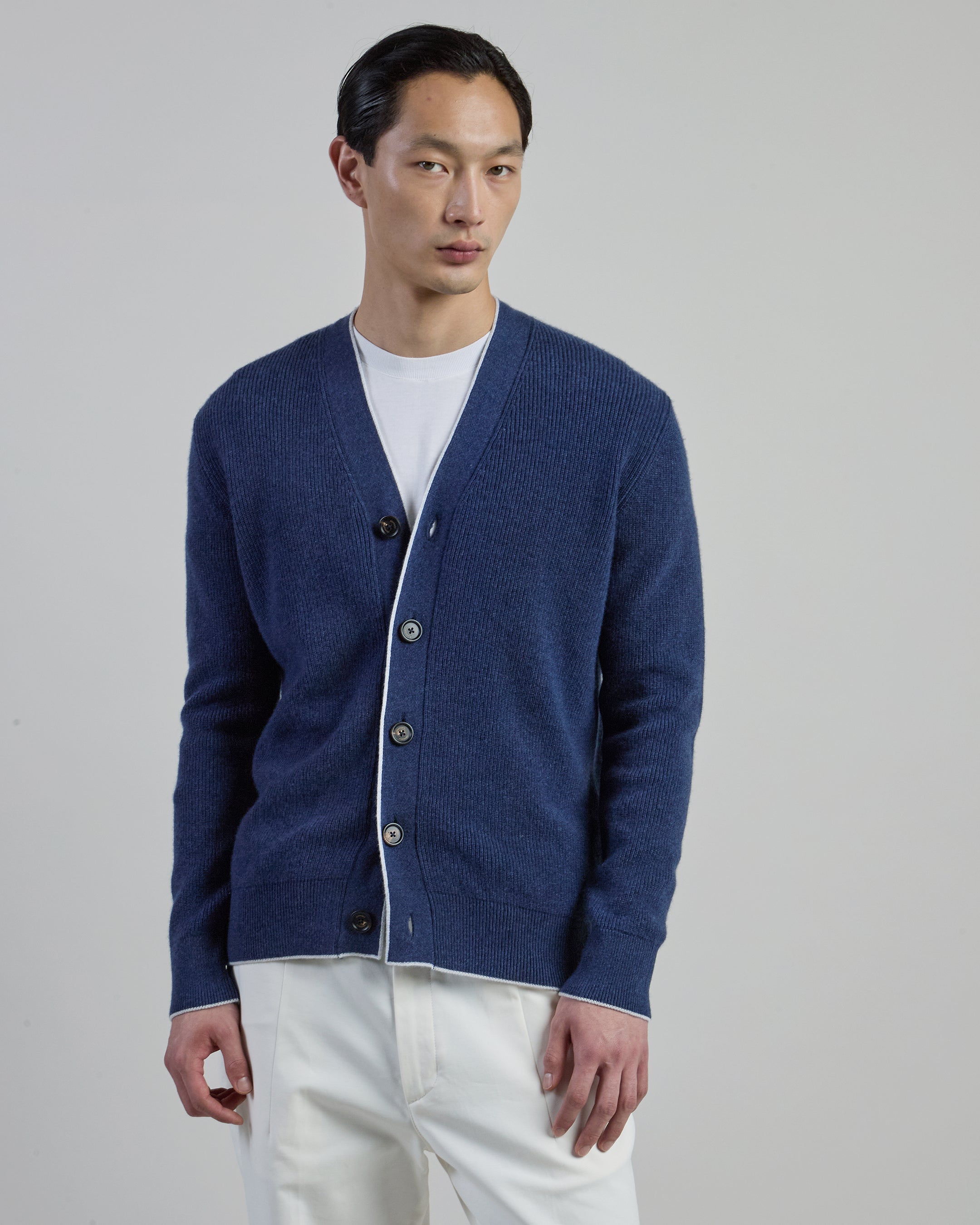 Men's English Rib Cashmere Cardigan with Horn Buttons