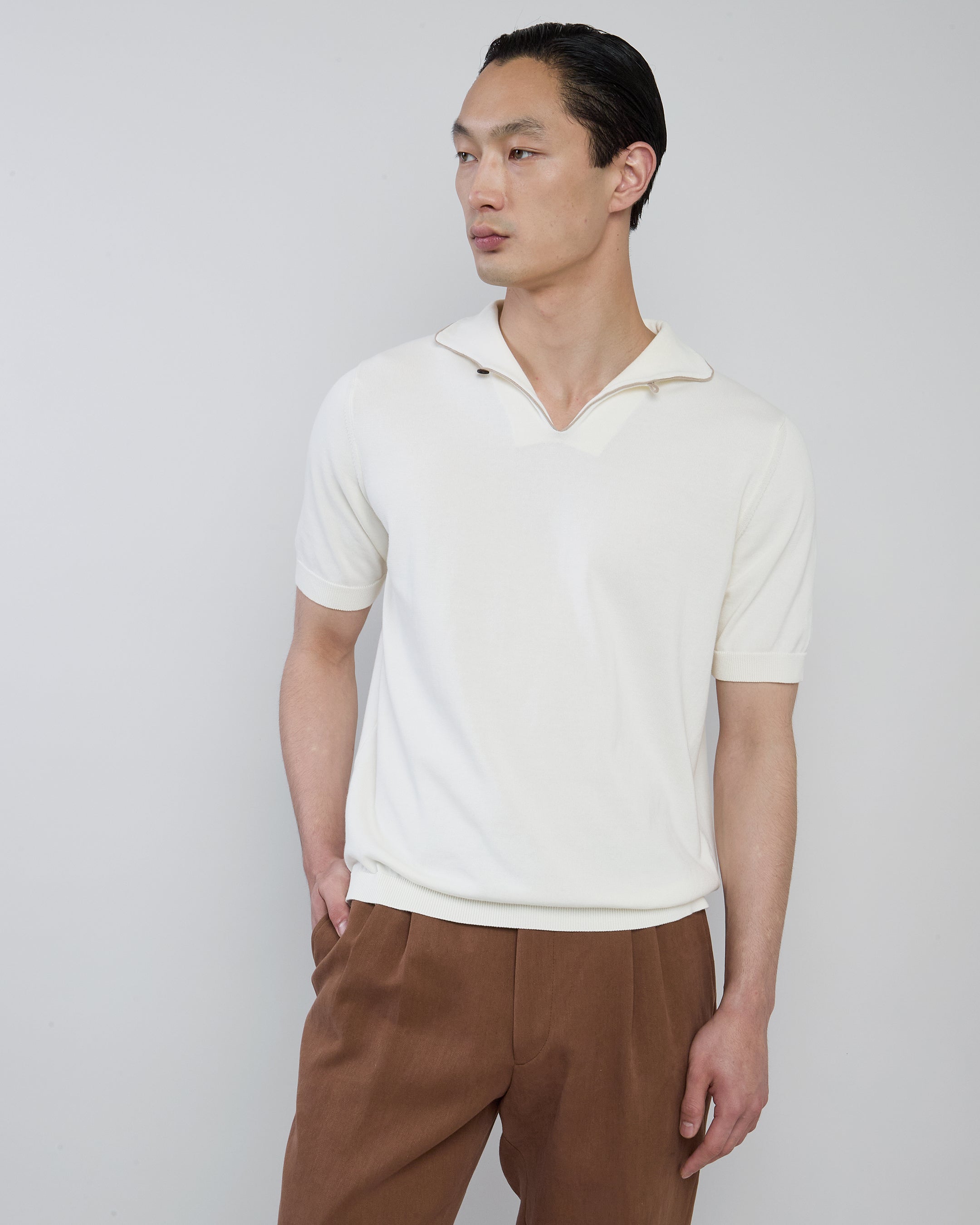 Men's Giza Cotton Knitted T-Shirt with Sailor Collar