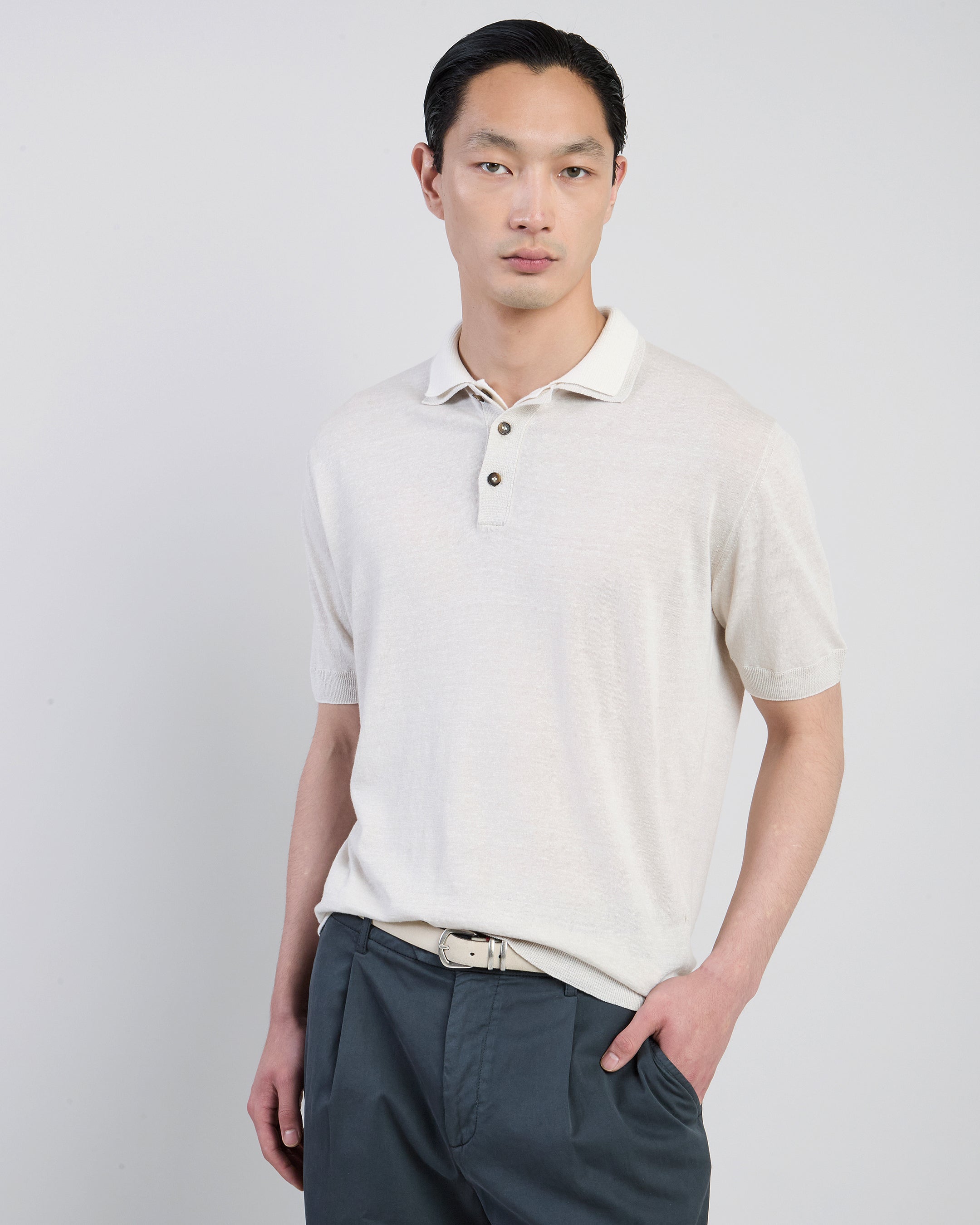 Men's Linen and Cashmere Knitted Polo Shirt