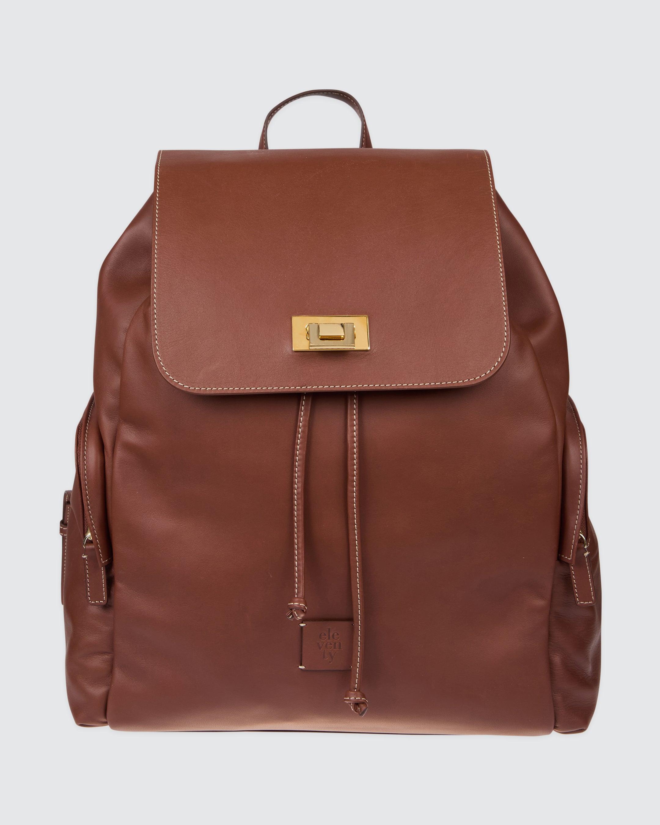 Men's Calfskin Leather Backpack with Gold Hardware