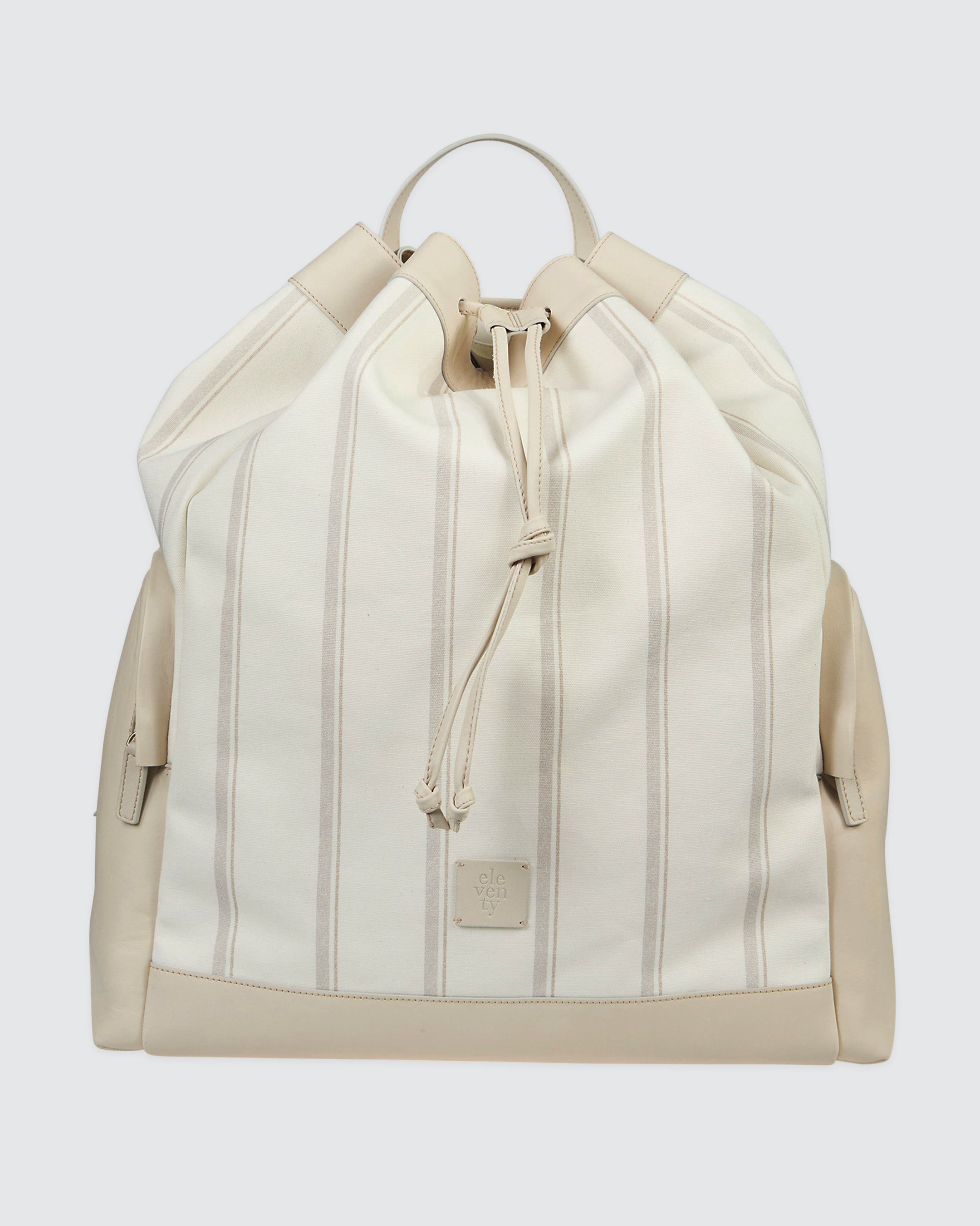 Striped Cotton Canvas and Calfskin Leather Backpack