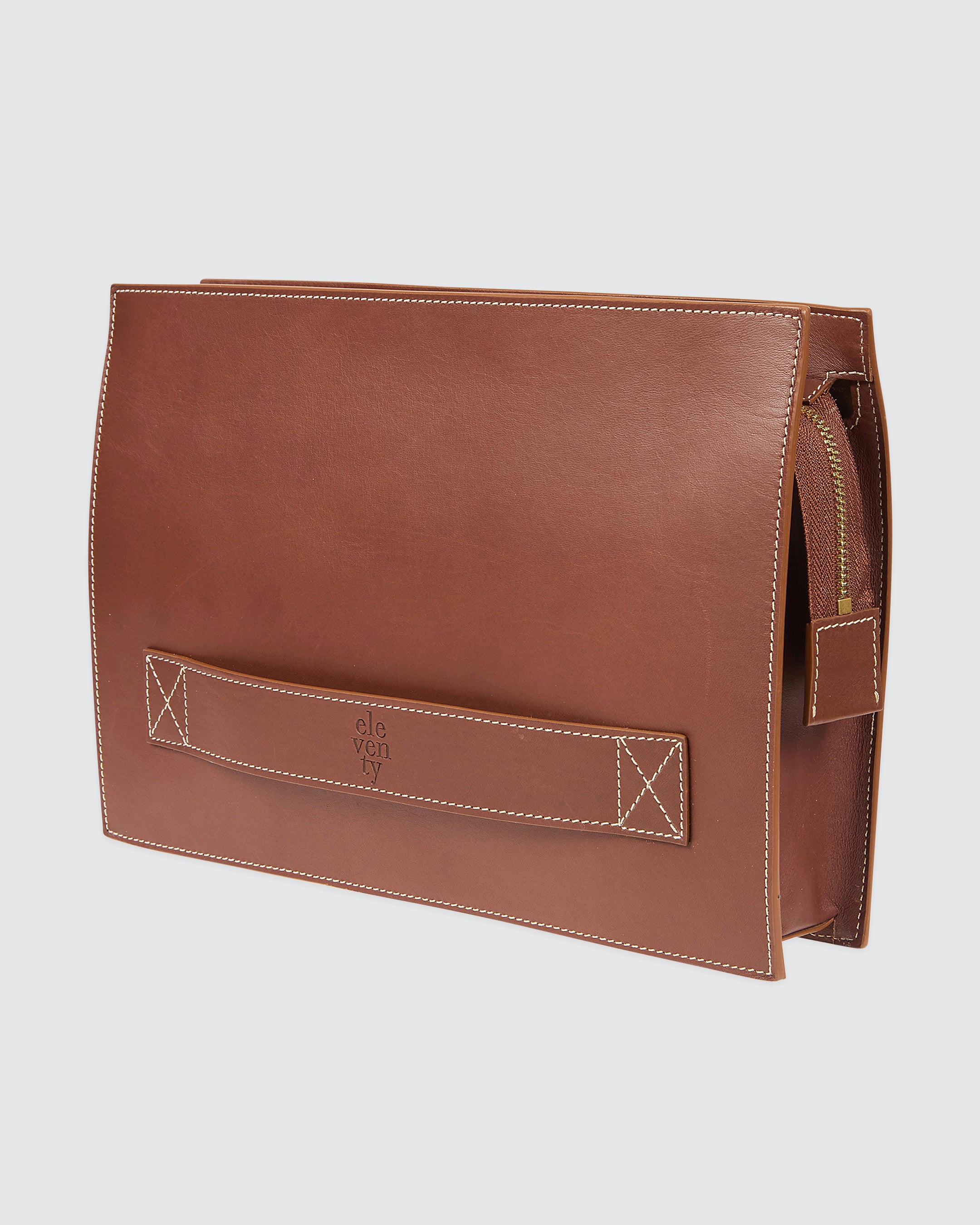 Men's Calfskin Leather Clutch Bag in Brown