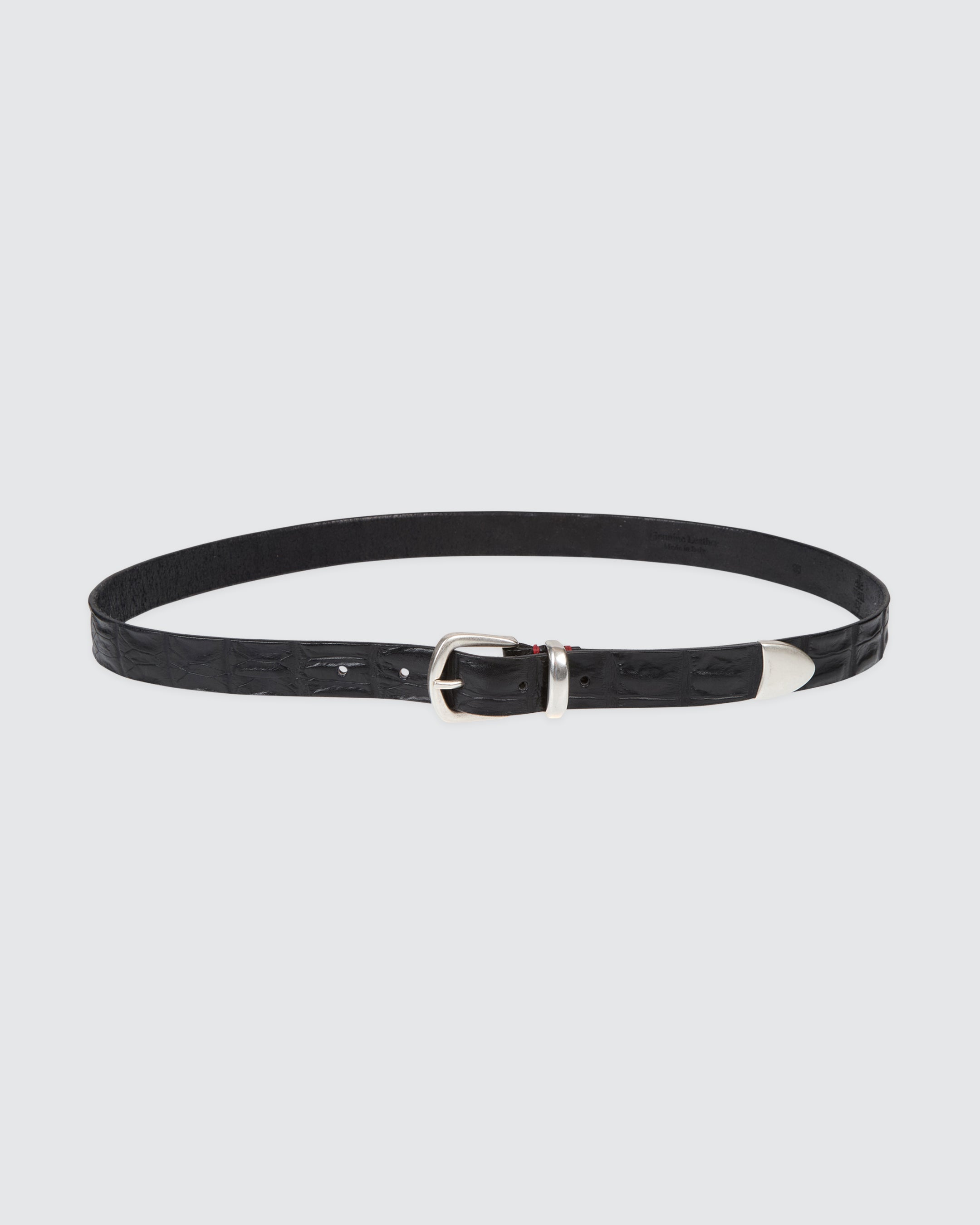 Men's Crocodile Print Leather Belt with Silver Buckle