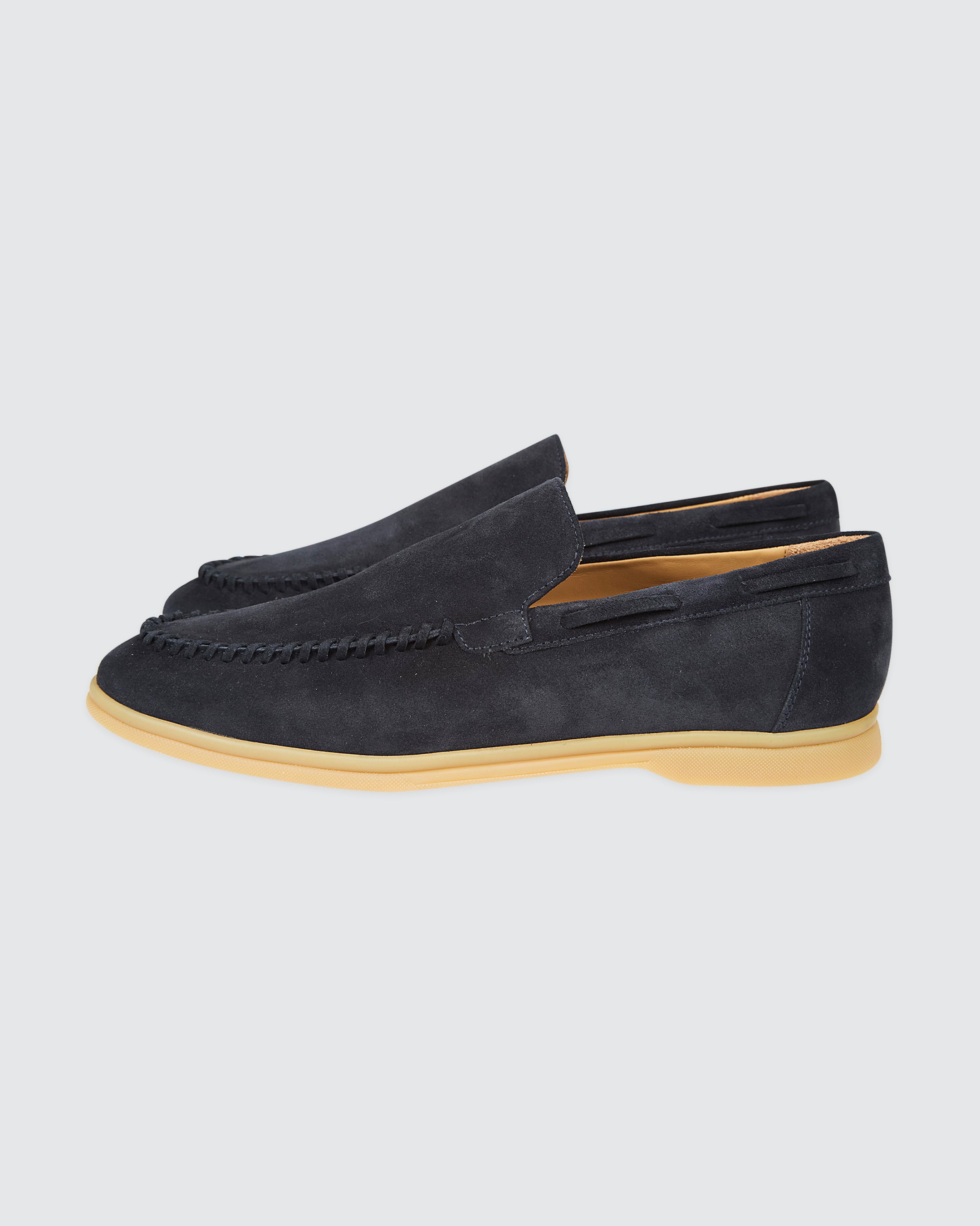 Men's Navy Suede Moccasins with Hand-Threaded Detail