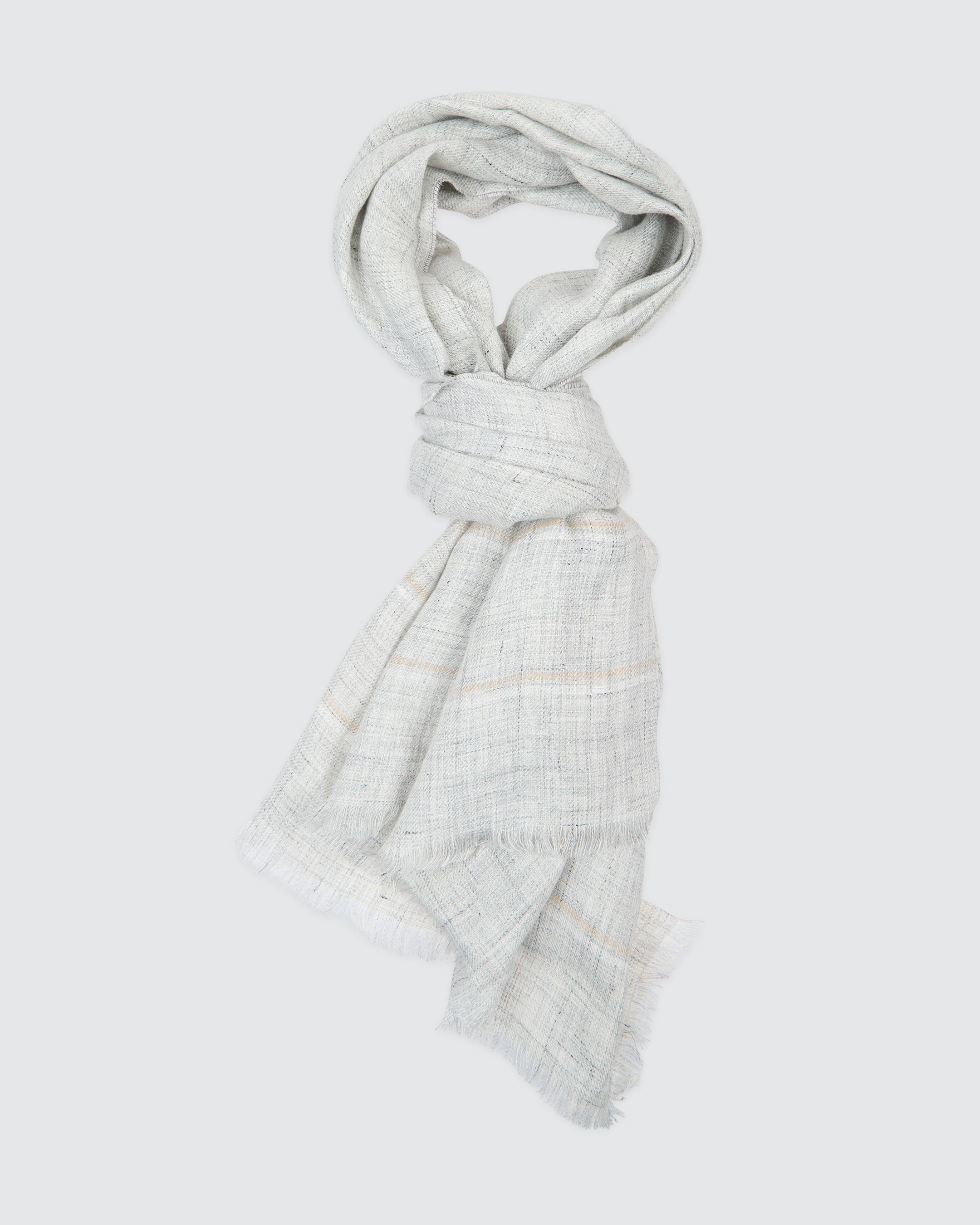 Men's Striped Linen Scarf with Hand-Knotted Edges