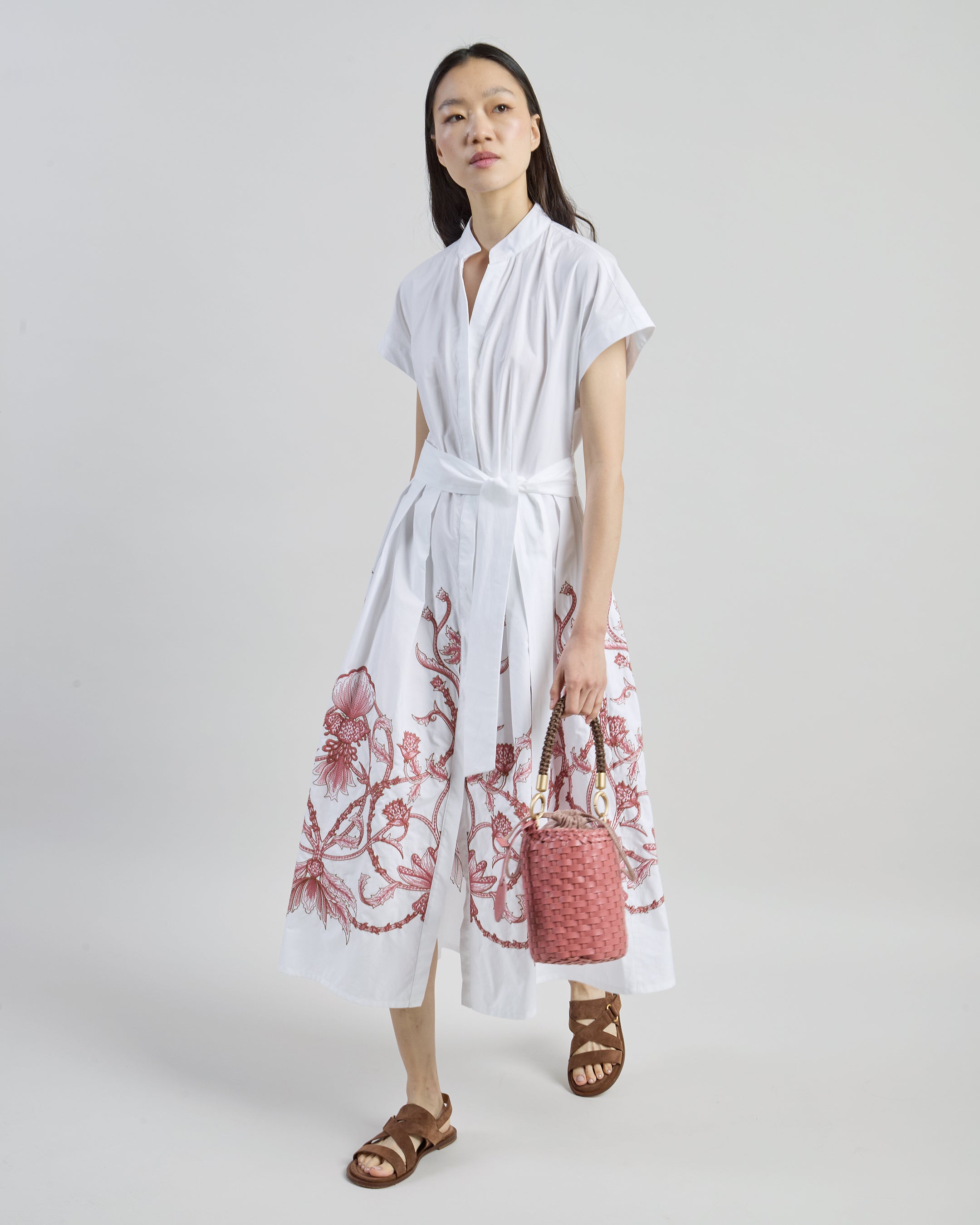 Women's Embroidered Cotton Poplin Shirt Dress
