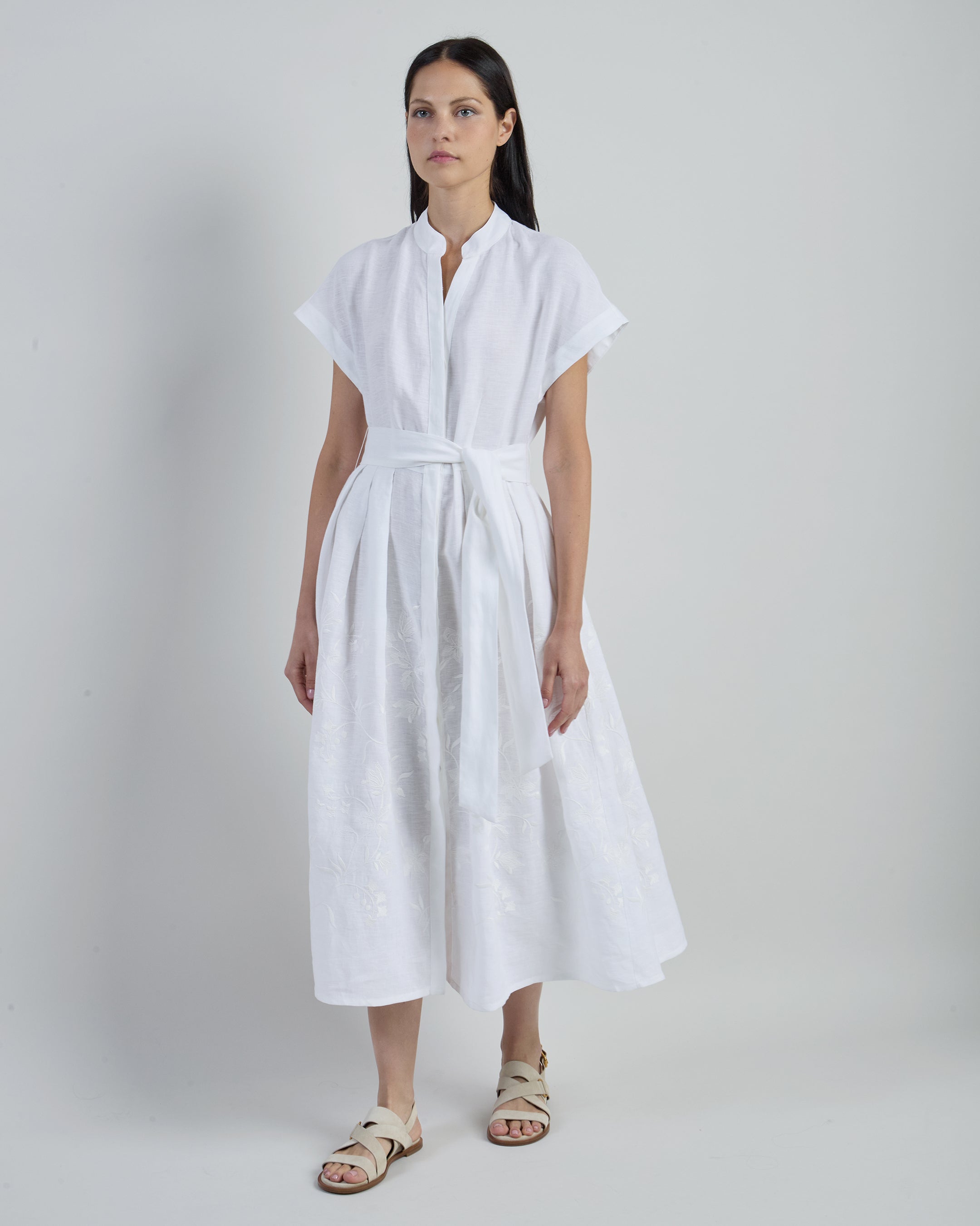 Women's Embroidered Linen Shirt Dress