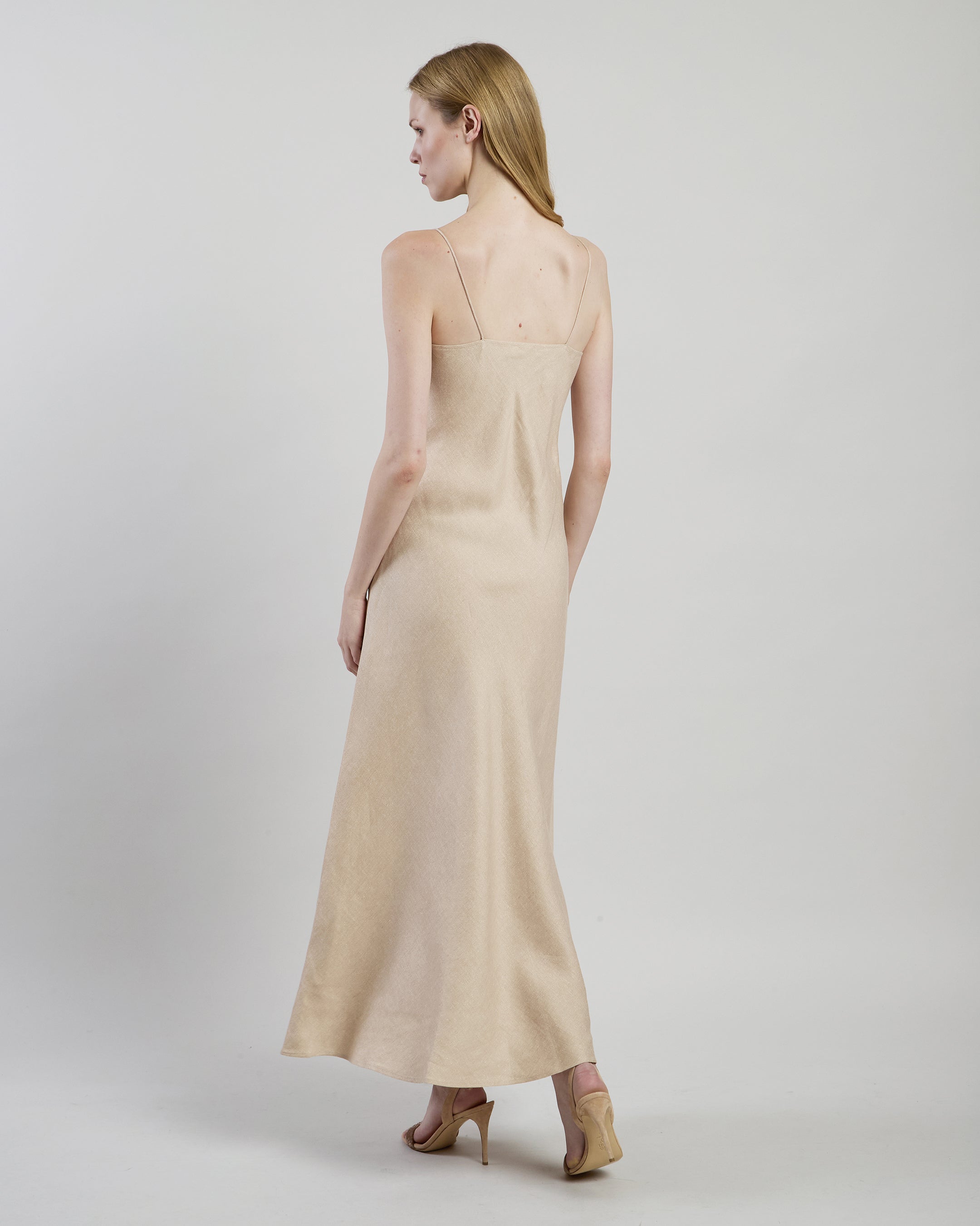 Long Linen and Viscose Dress with Lurex