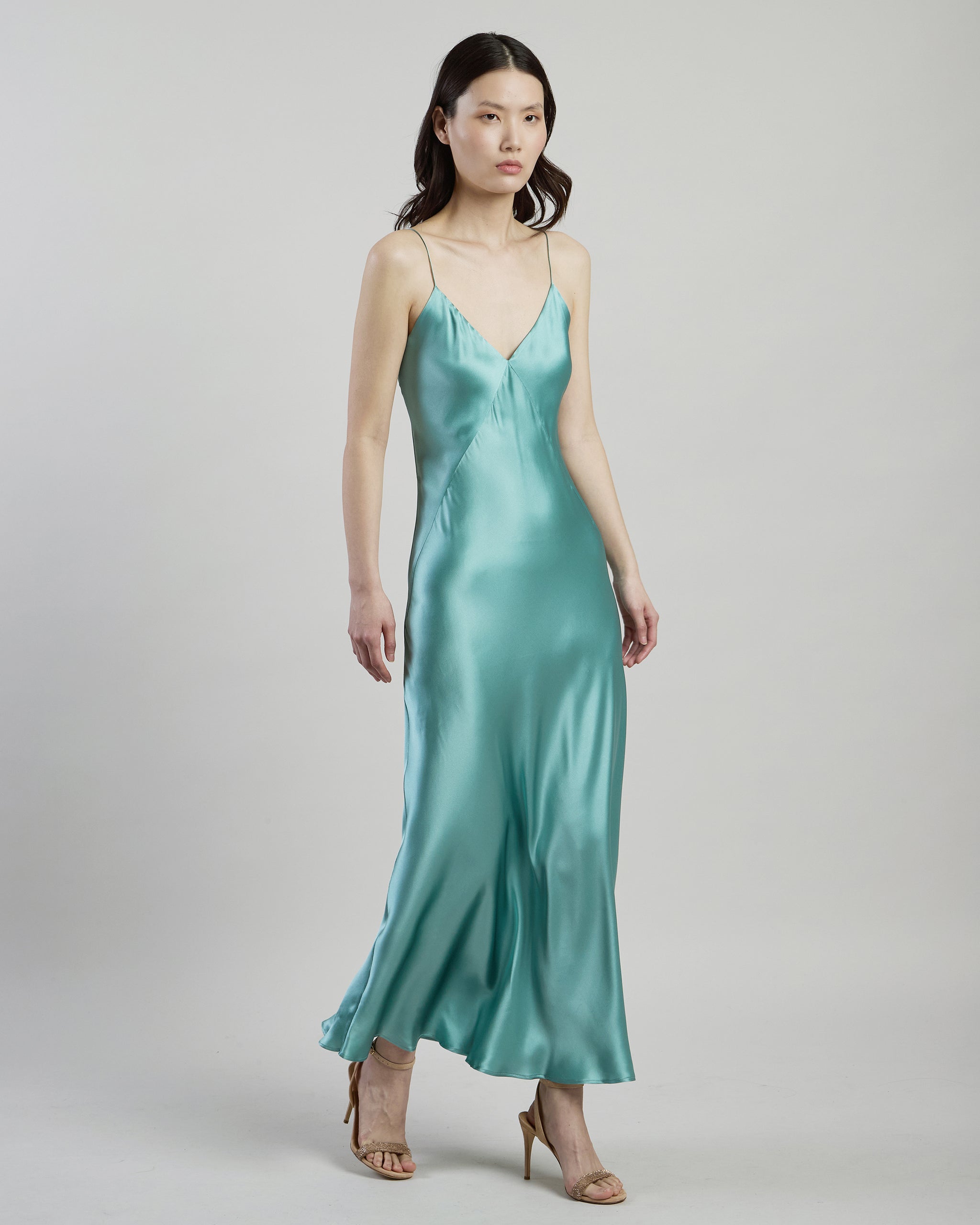 Women's Long Double Silk Satin Flared Slip Dress