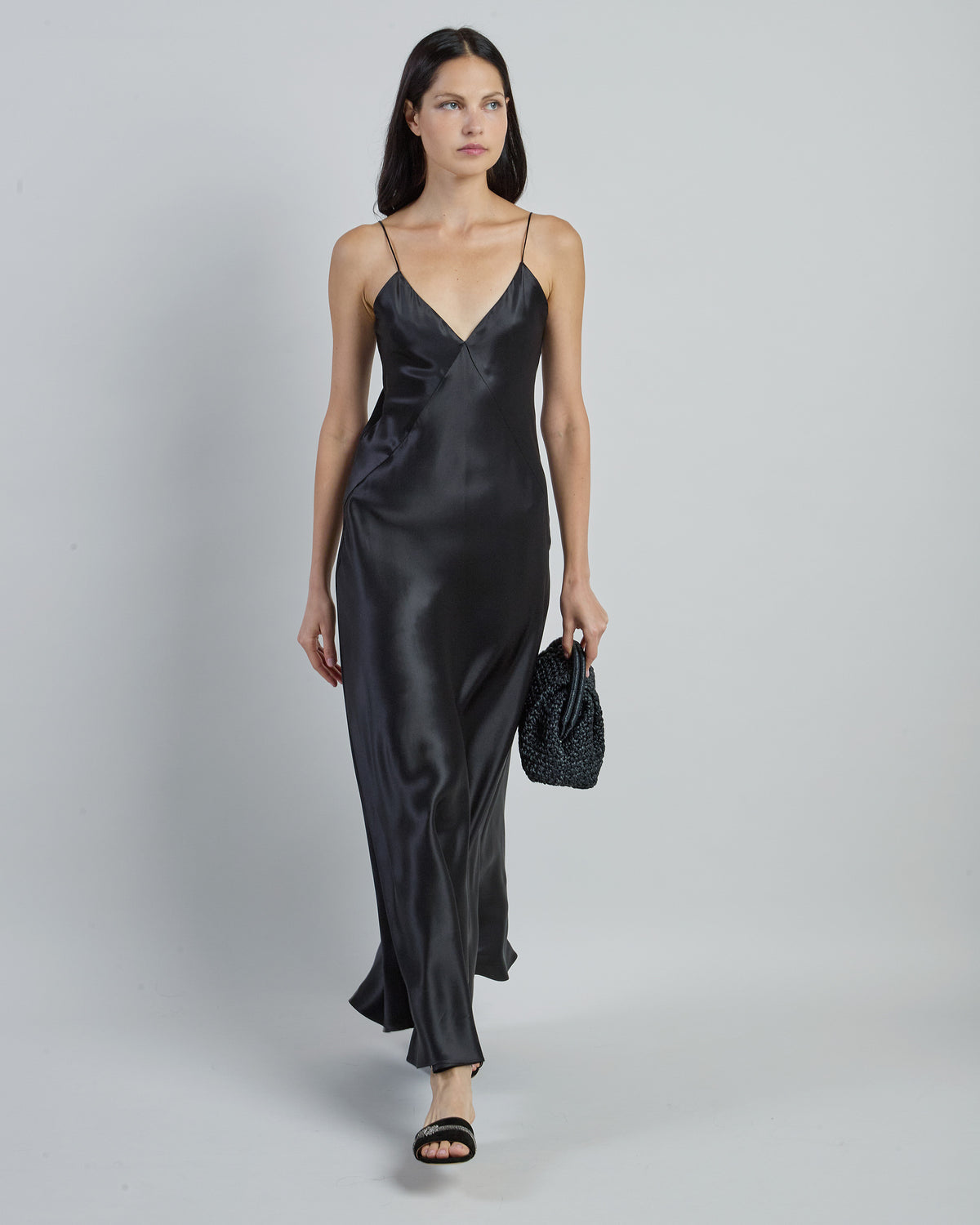 Women's Long Double Silk Satin Flared Slip Dress
