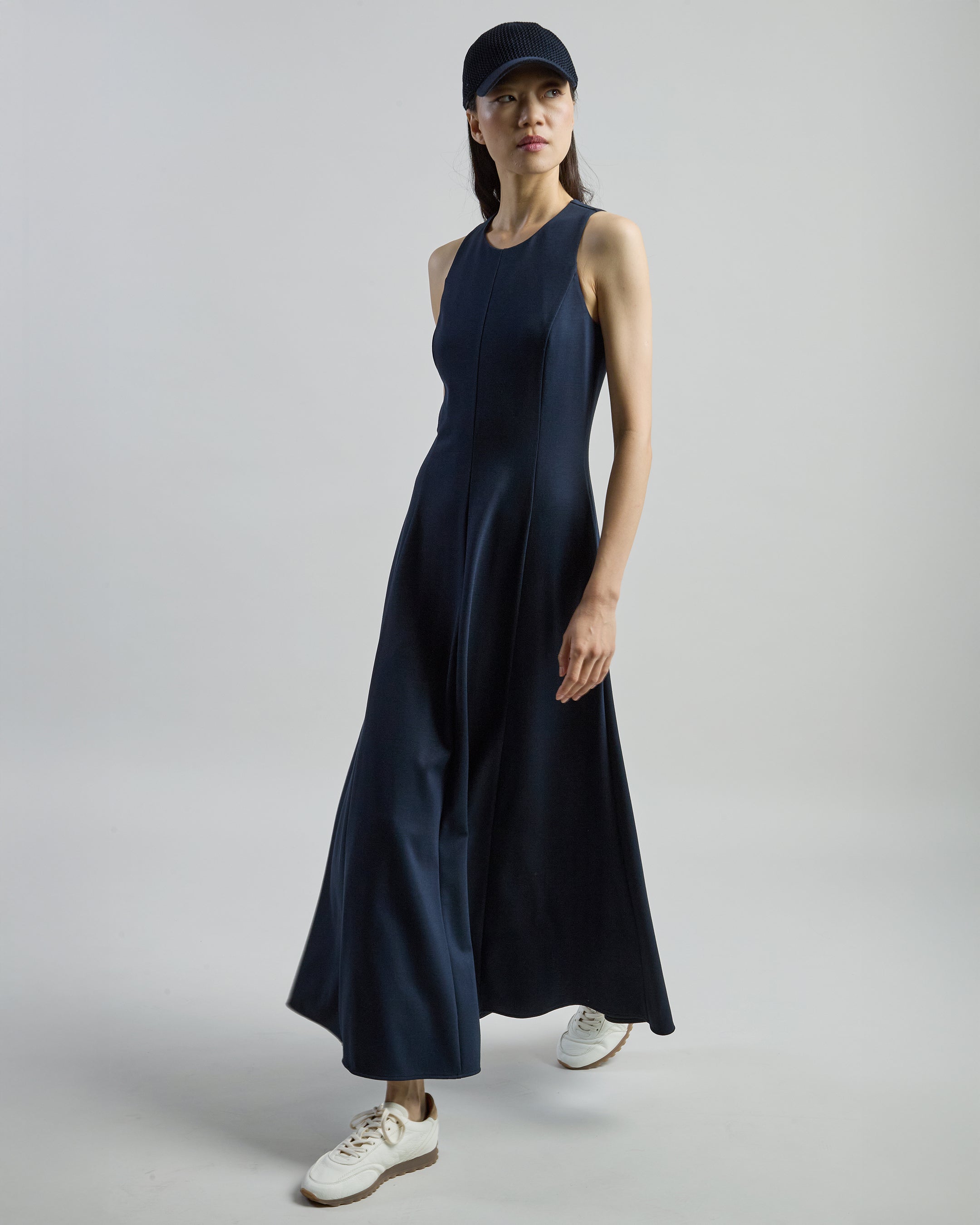Sleeveless Stretch Viscose Milano Stitch Long Dress