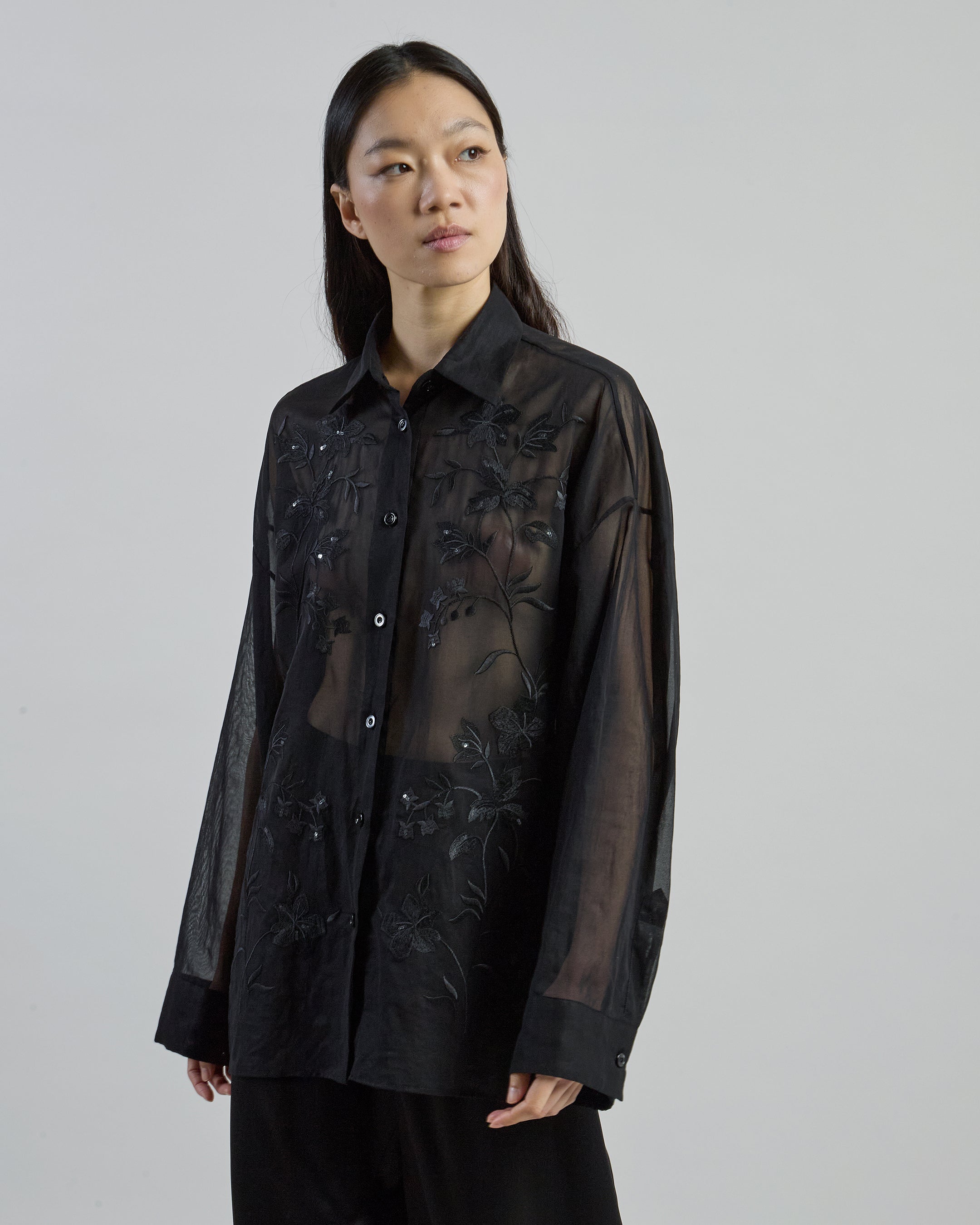 Women's Japanese Cotton Gauze Shirt with Embroidery