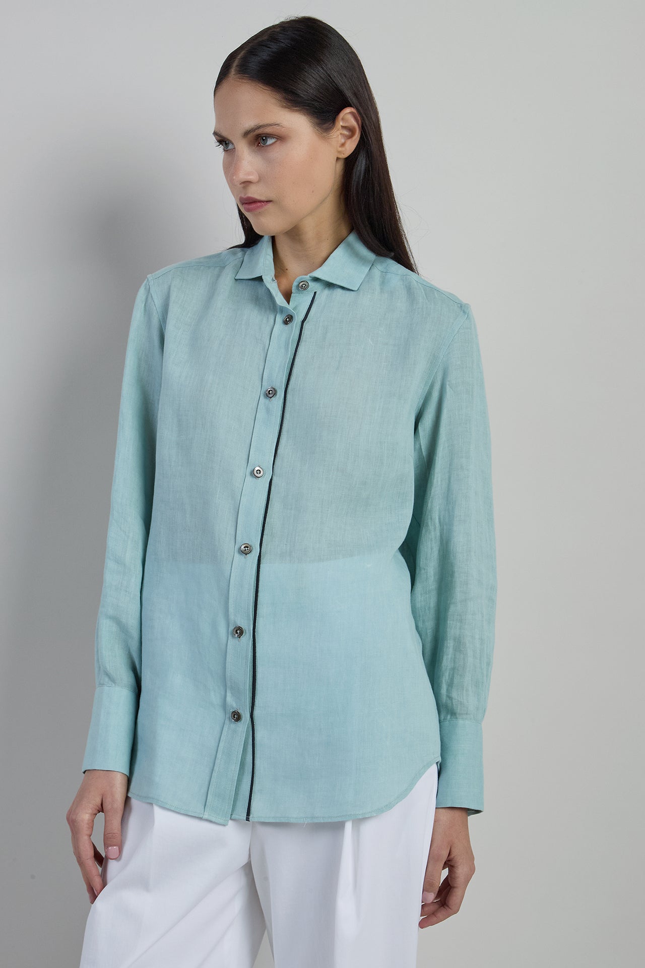 Women's Classic Linen Shirt with Spread Collar