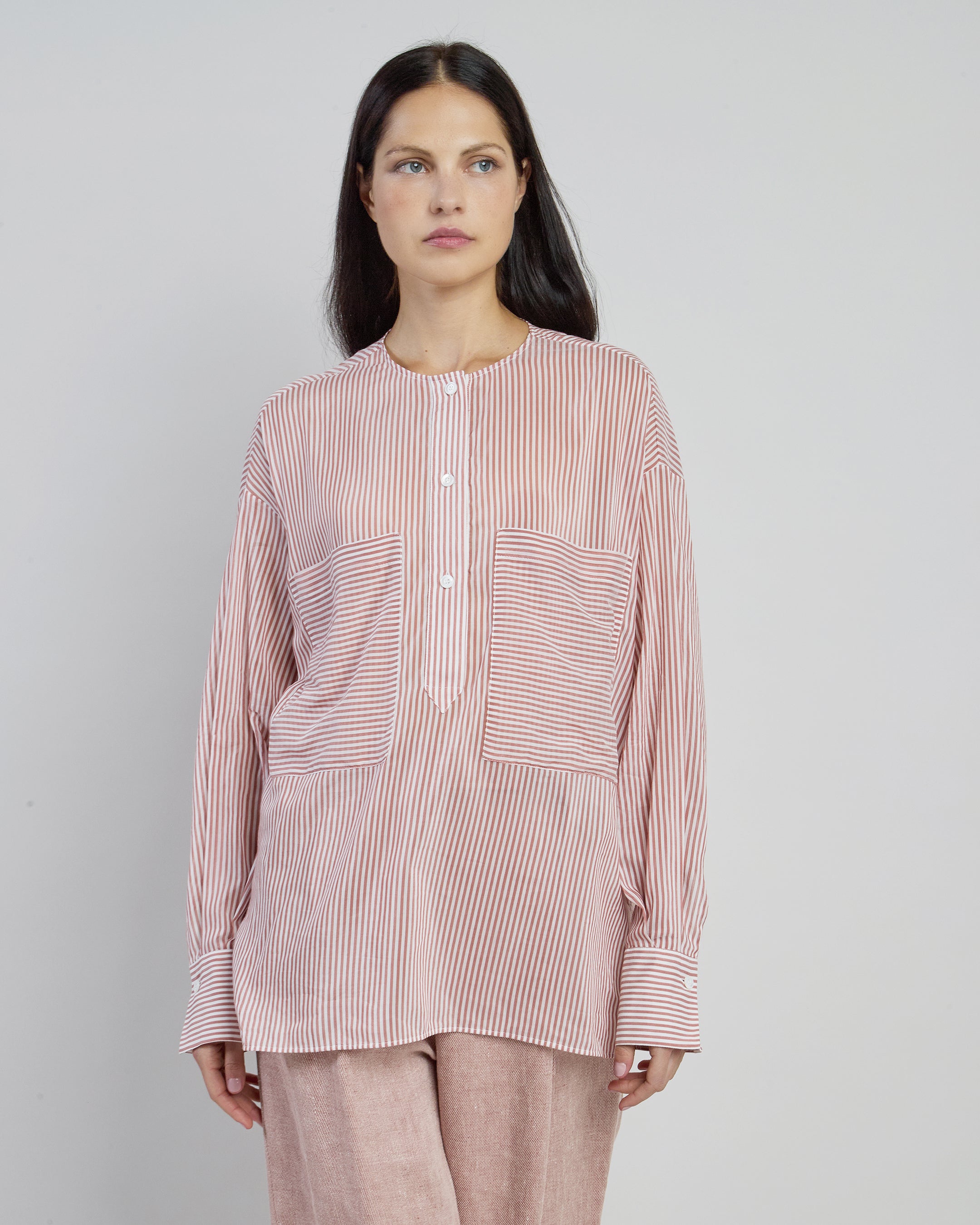 Women's Striped Silk and Cotton Voile Oversized Shirt